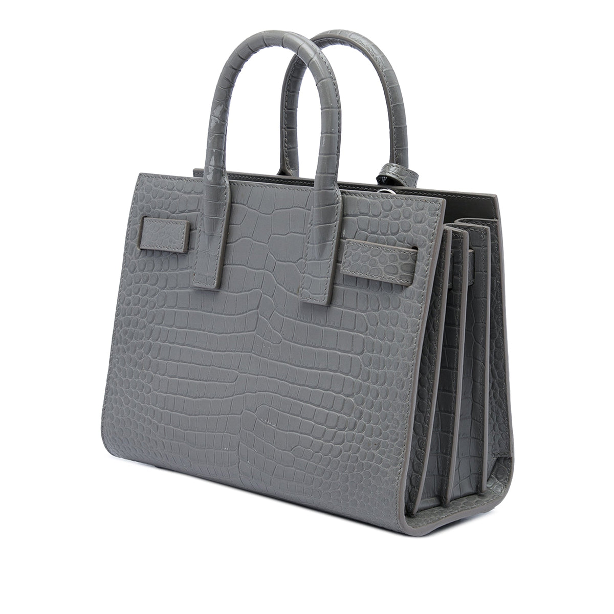 Saint Laurent Nano Croc Embossed Leather Sac De Jour Satchel — Gray