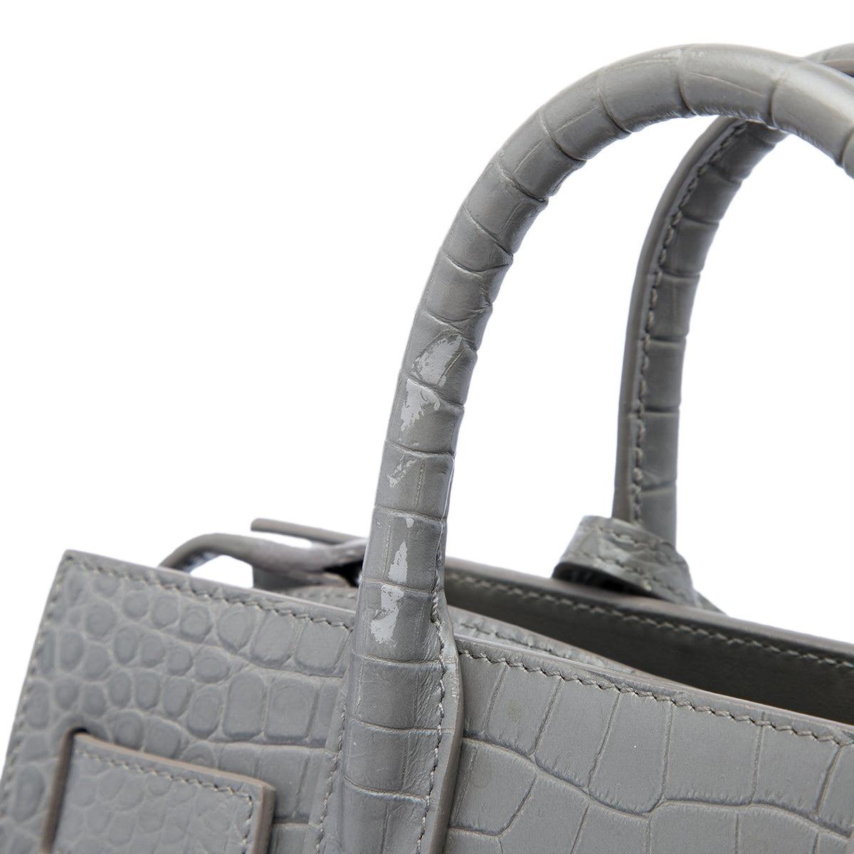 Saint Laurent Nano Croc Embossed Leather Sac De Jour Satchel — Gray