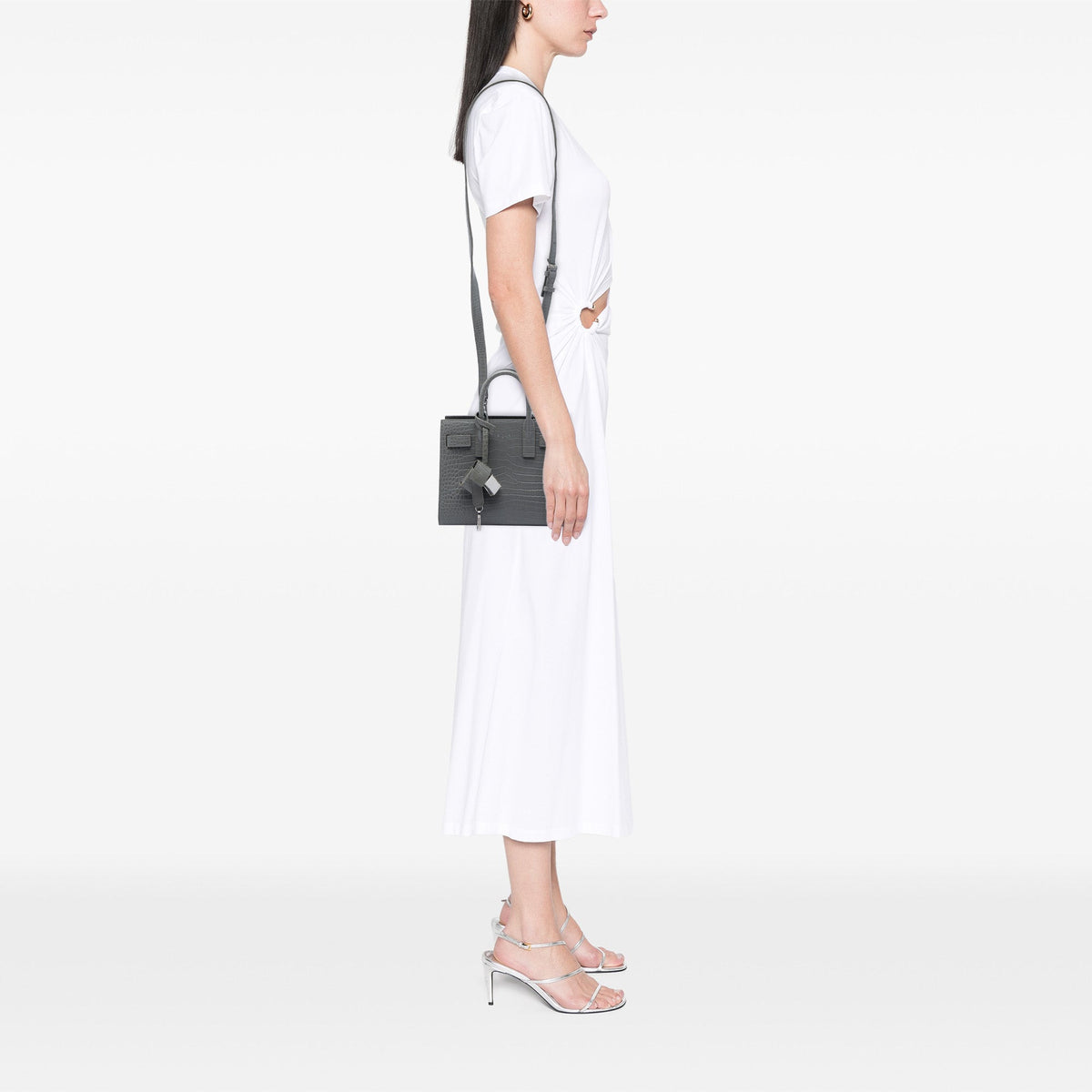 Saint Laurent Nano Croc Embossed Leather Sac De Jour Satchel — Gray