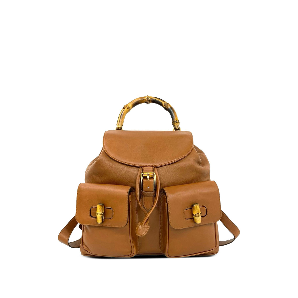 Gucci Large Calfskin Bamboo Drawstring Backpack — Beige