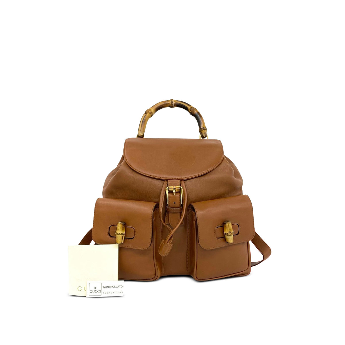 Gucci Large Calfskin Bamboo Drawstring Backpack — Beige