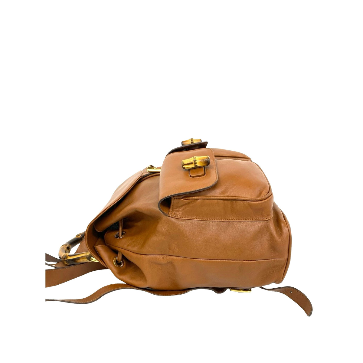 Gucci Large Calfskin Bamboo Drawstring Backpack — Beige