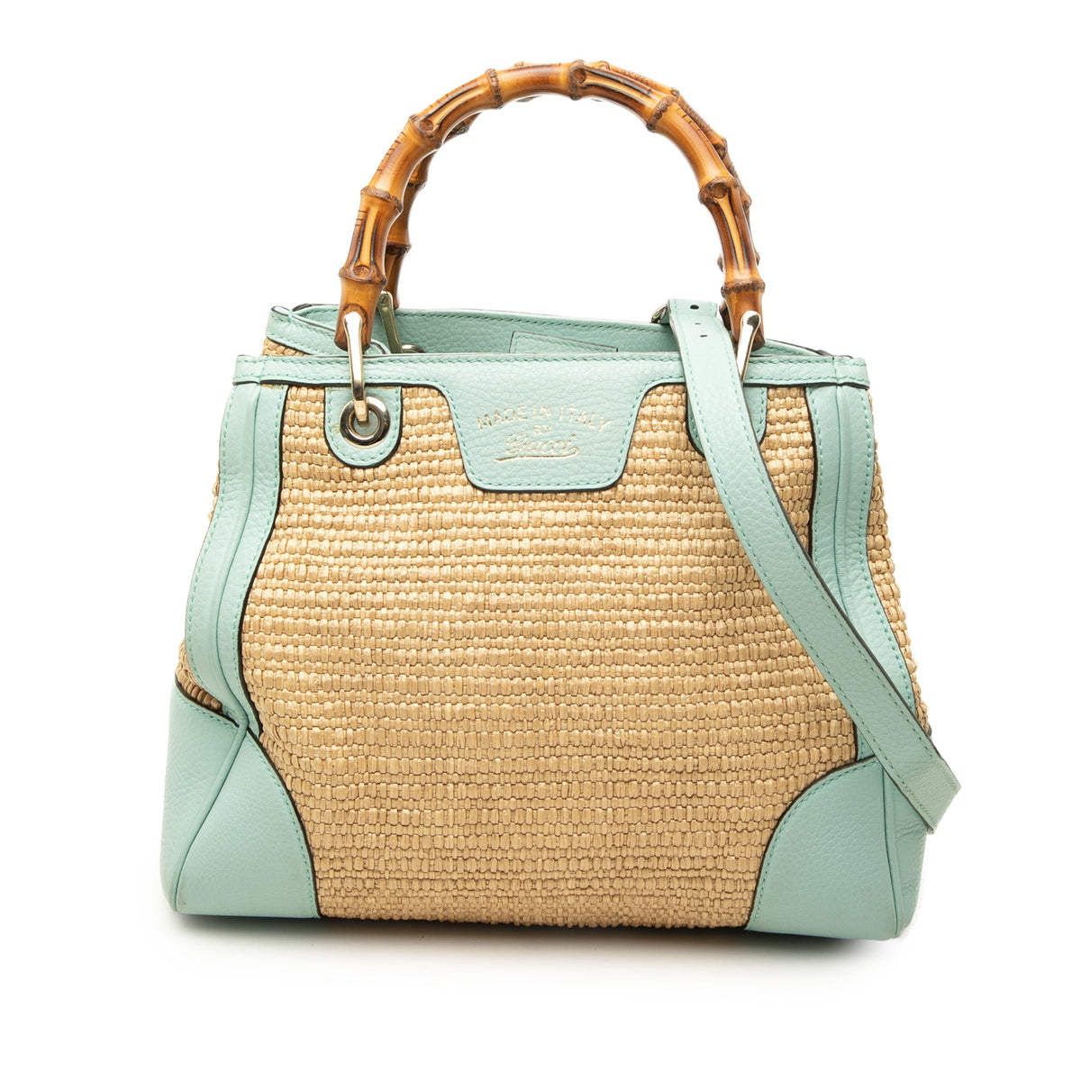 Gucci Small Raffia Bamboo Shopper Satchel — Brown