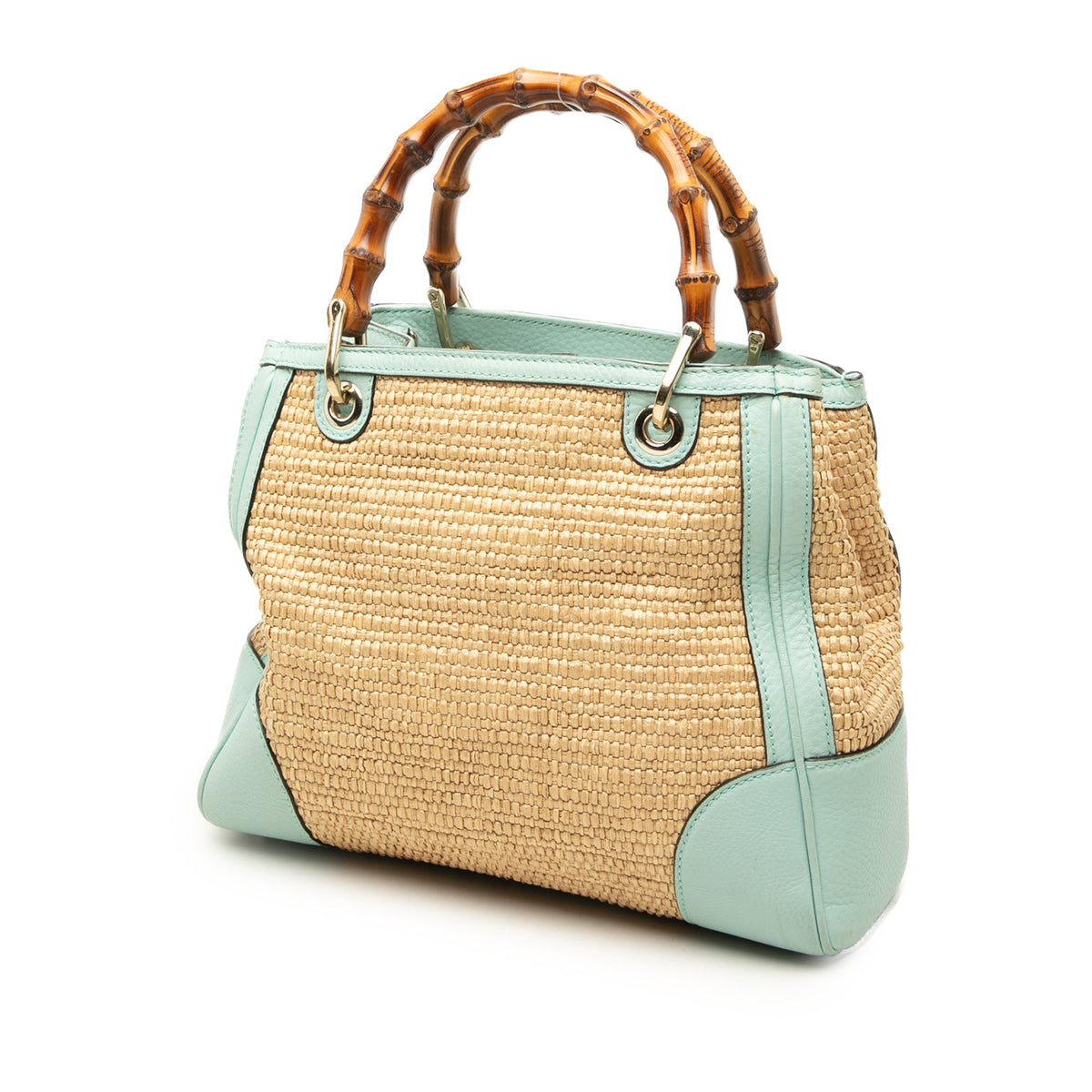 Gucci Small Raffia Bamboo Shopper Satchel — Brown