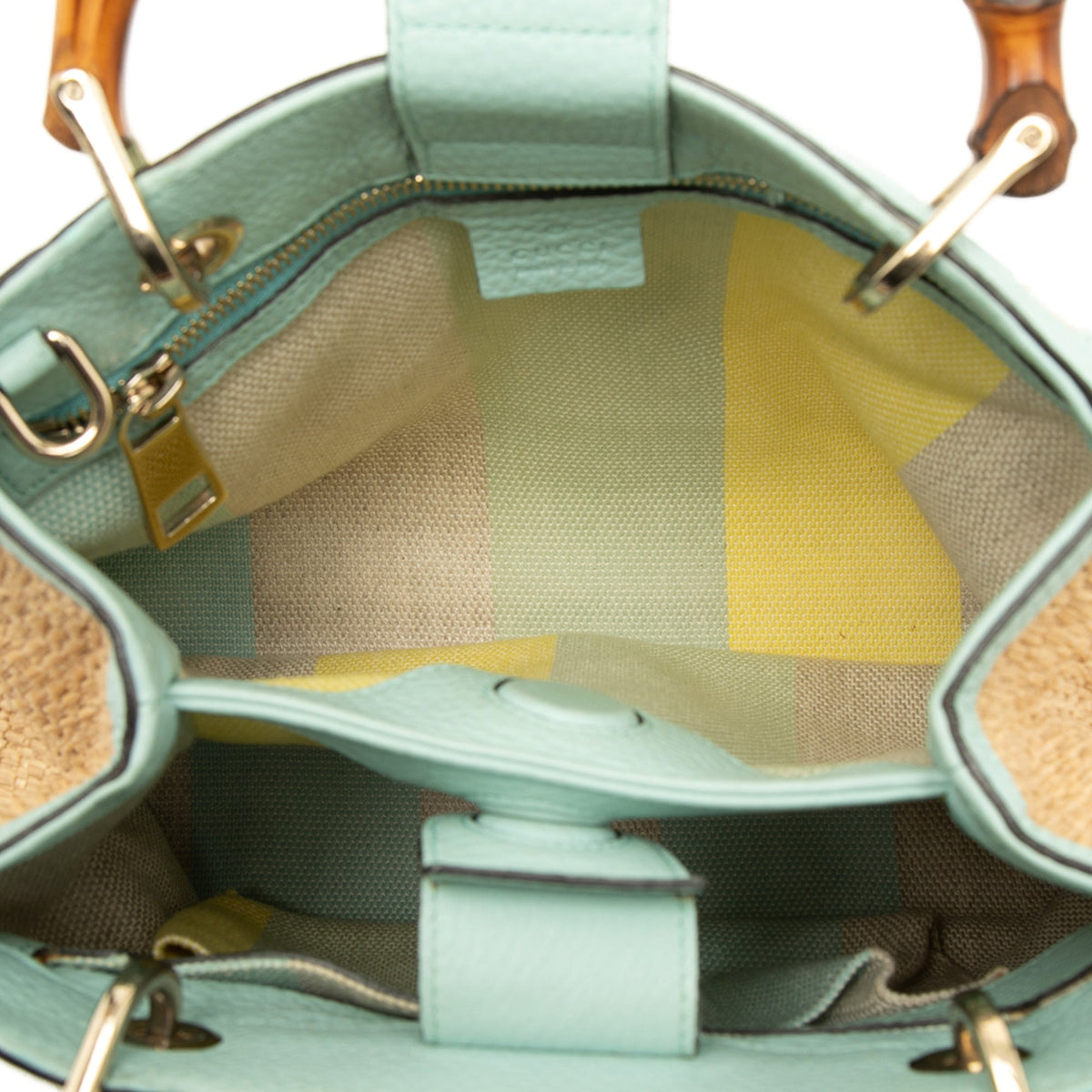 Gucci Small Raffia Bamboo Shopper Satchel — Brown