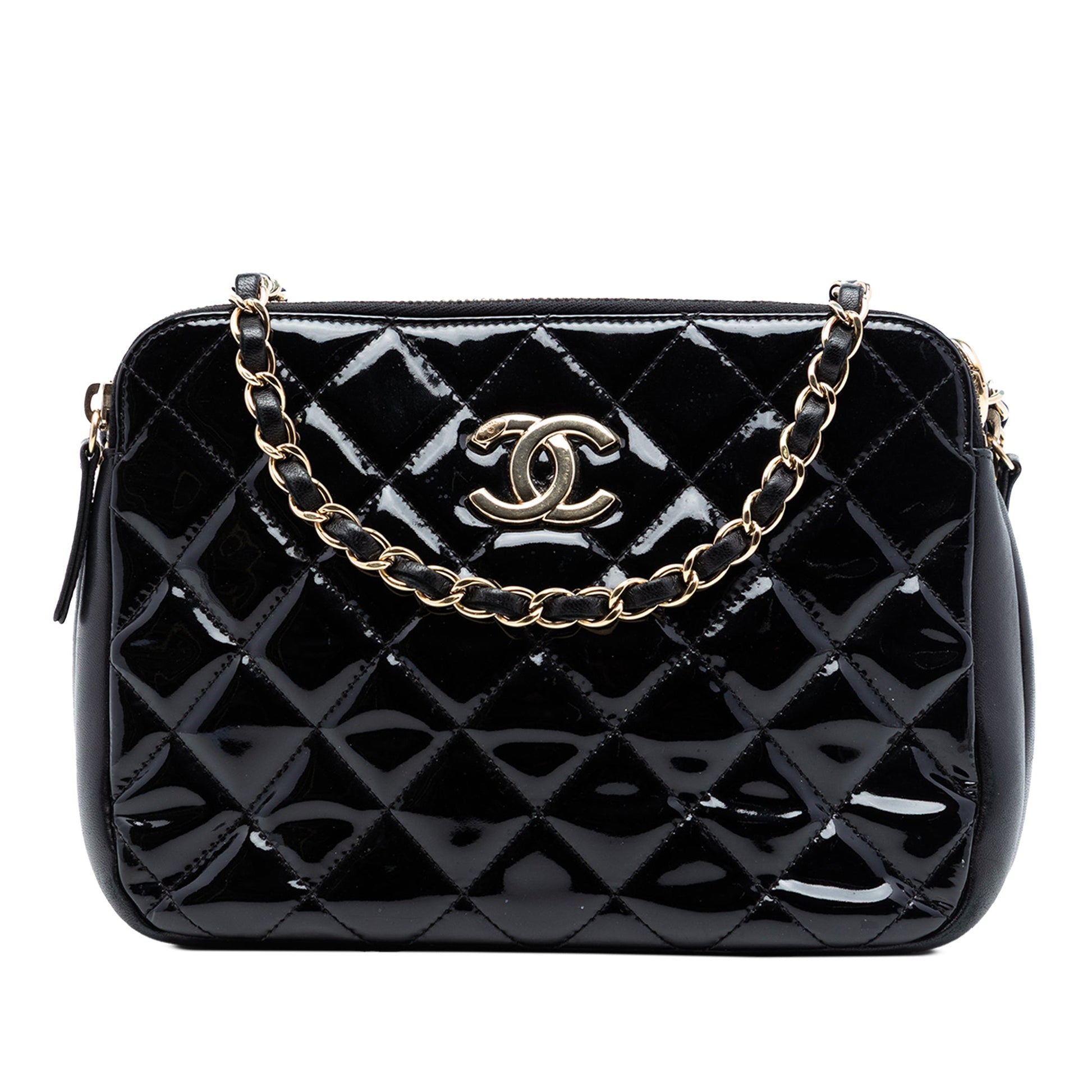 Chanel CC Quilted Patent Double Zip Camera Bag