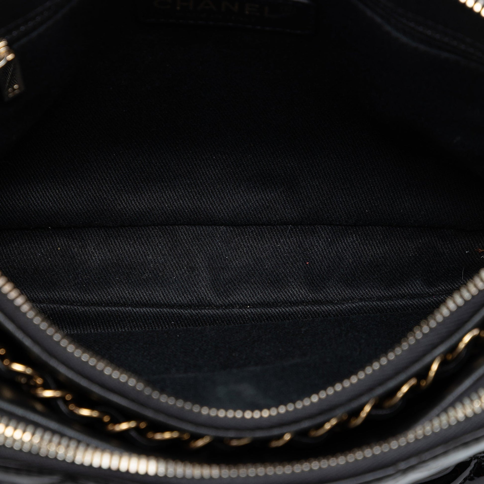 Chanel CC Quilted Patent Double Zip Camera Bag