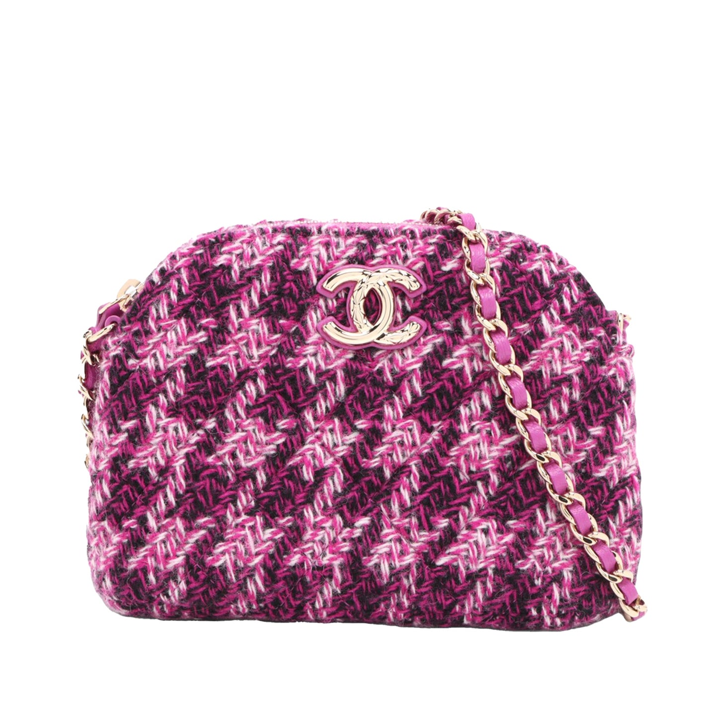 Chanel Mini CC Quilted Tweed Clutch With Chain