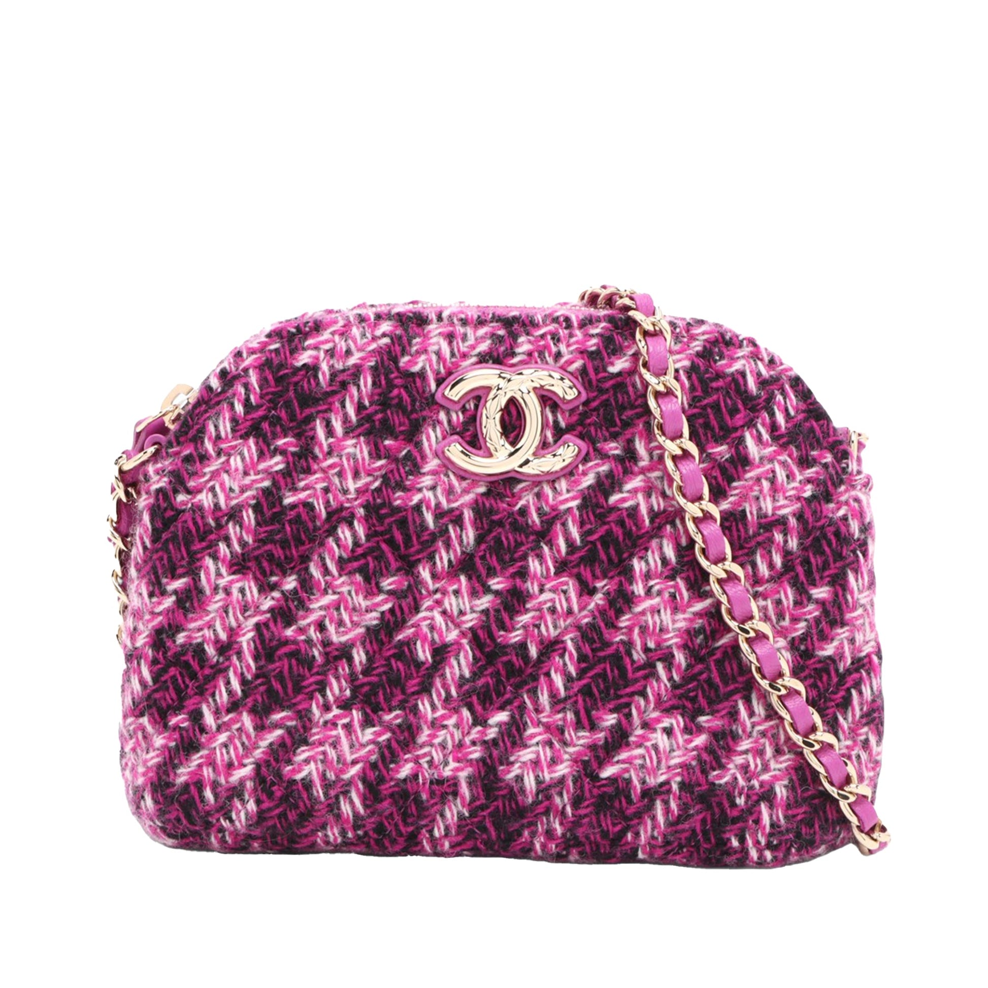 Chanel Mini CC Quilted Tweed Clutch With Chain