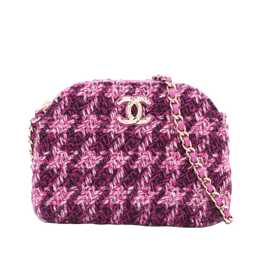 Chanel Mini CC Quilted Tweed Clutch With Chain