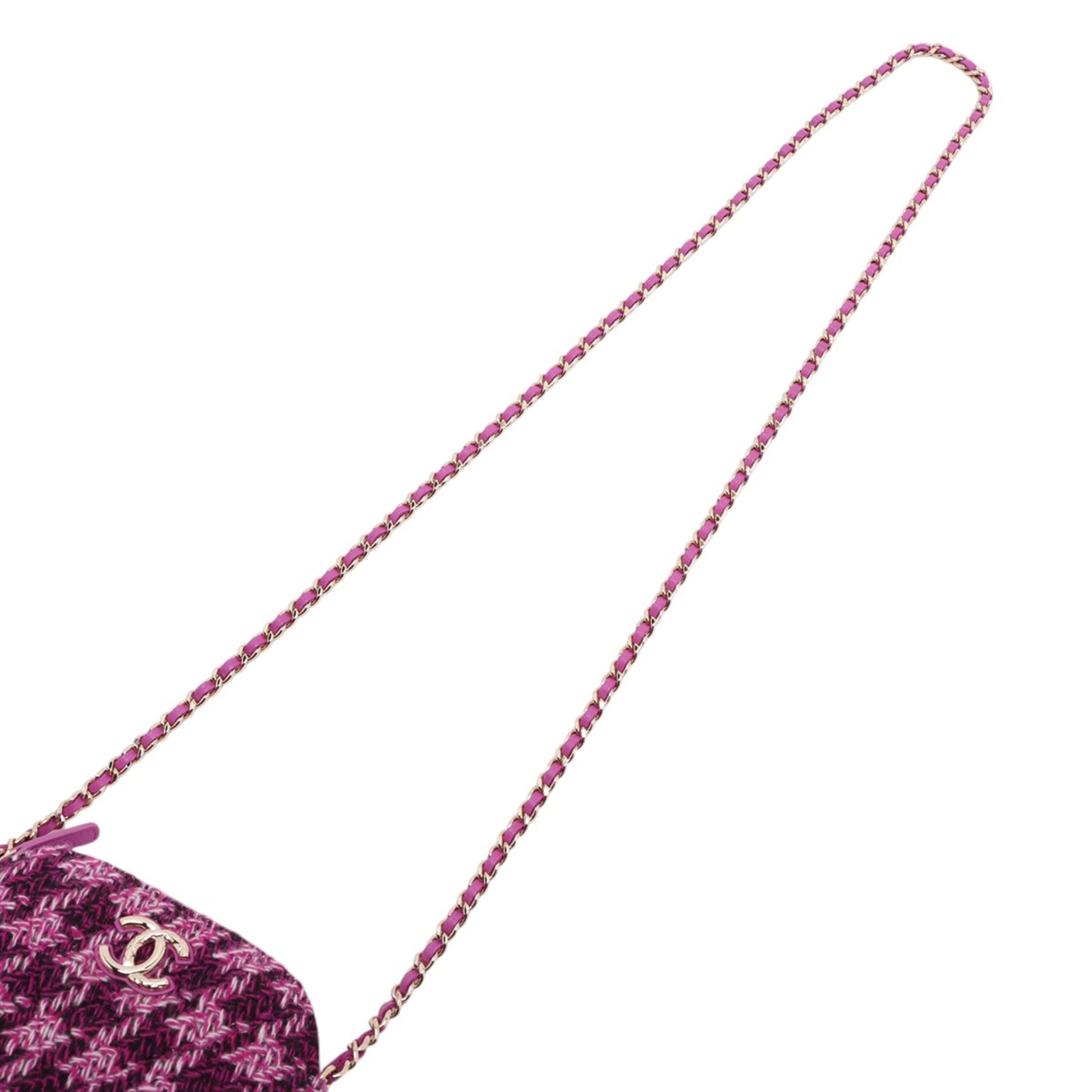 Chanel Mini CC Quilted Tweed Clutch With Chain