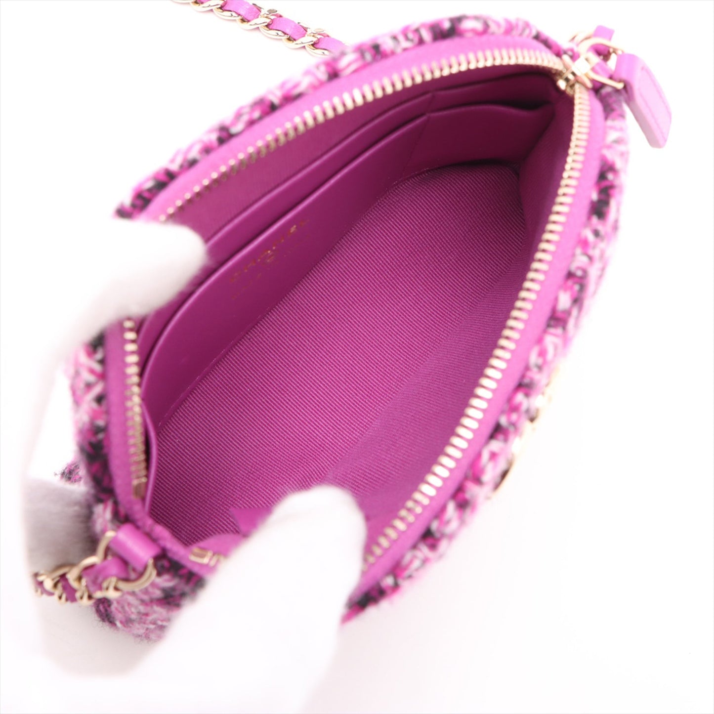 Chanel Mini CC Quilted Tweed Clutch With Chain