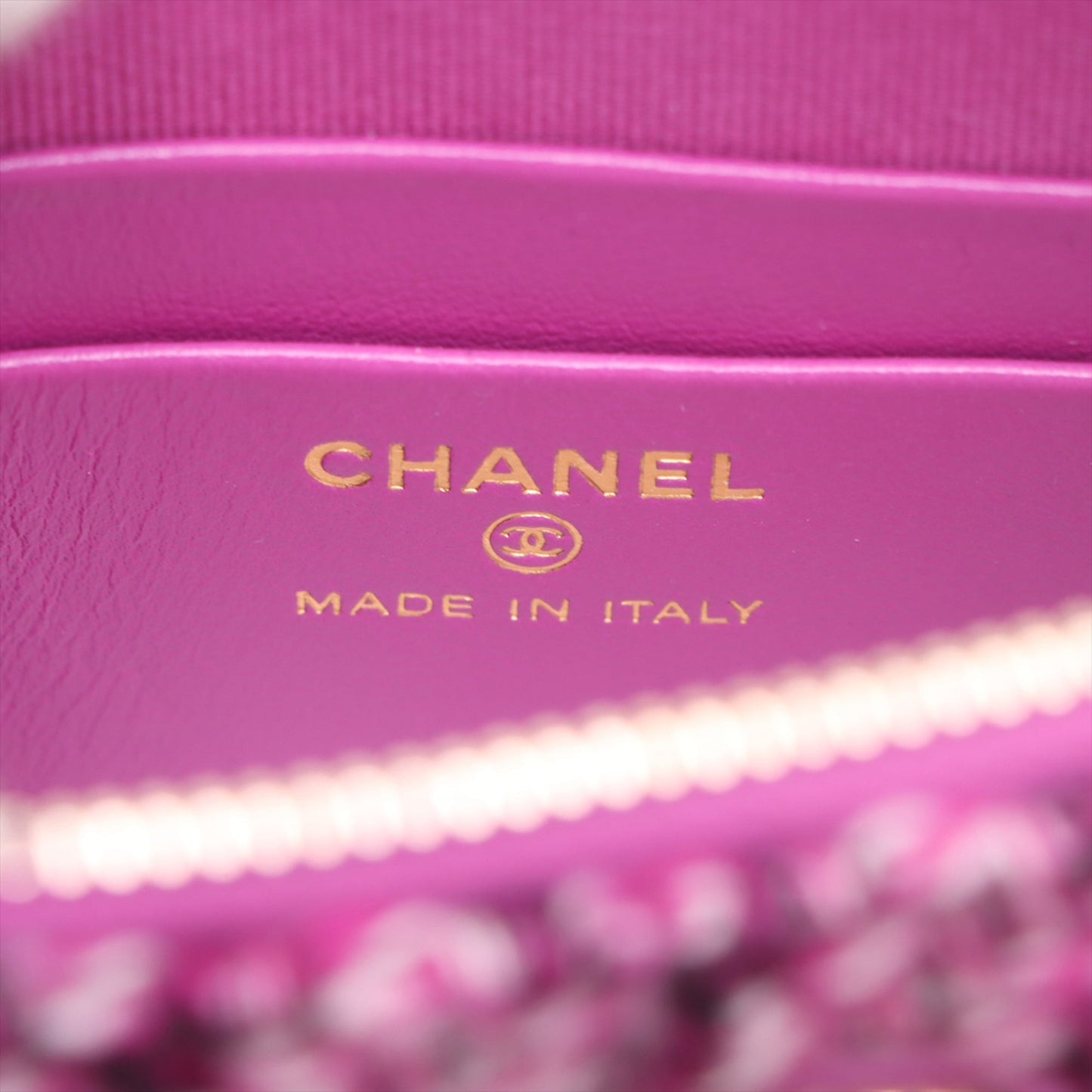 Chanel Mini CC Quilted Tweed Clutch With Chain