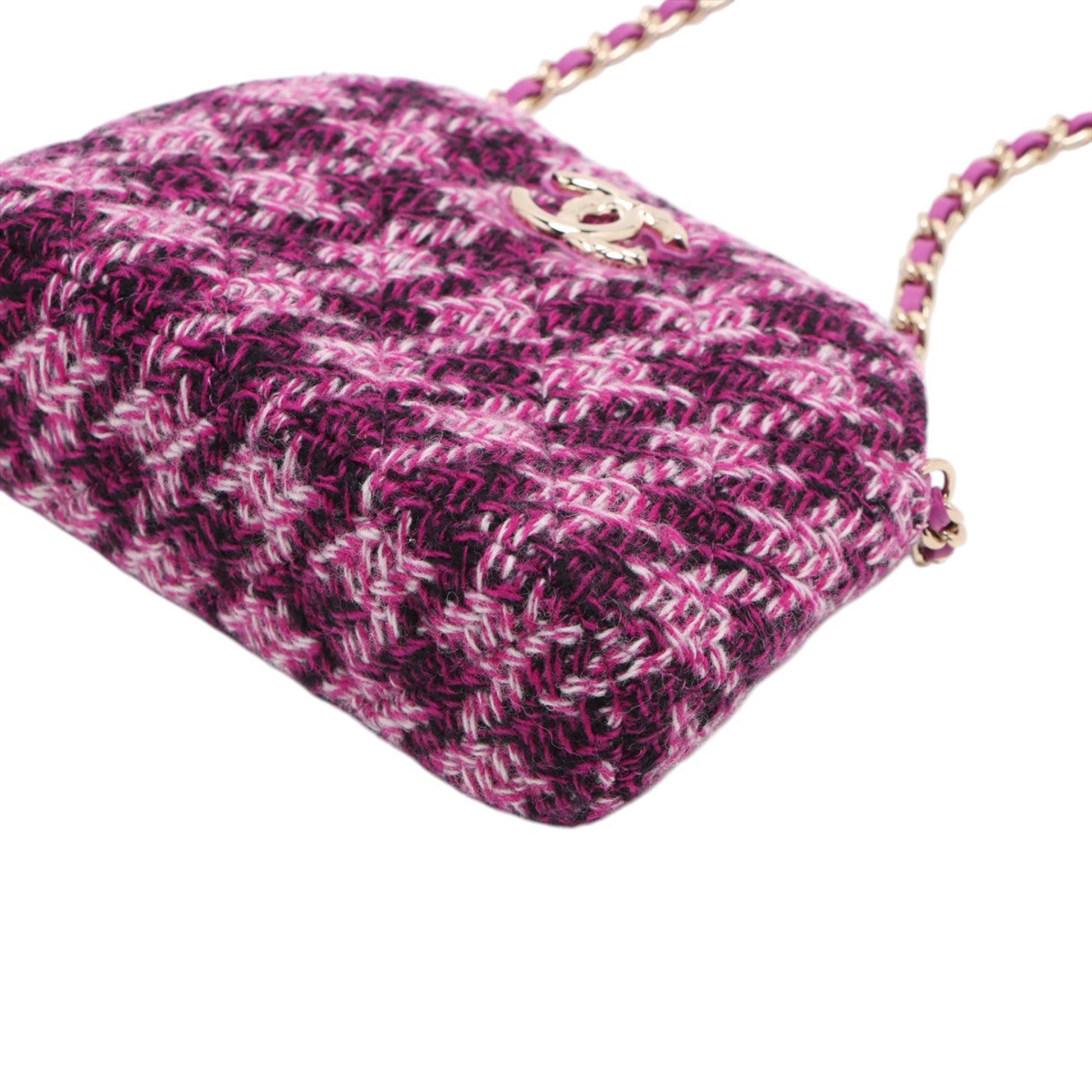 Chanel Mini CC Quilted Tweed Clutch With Chain