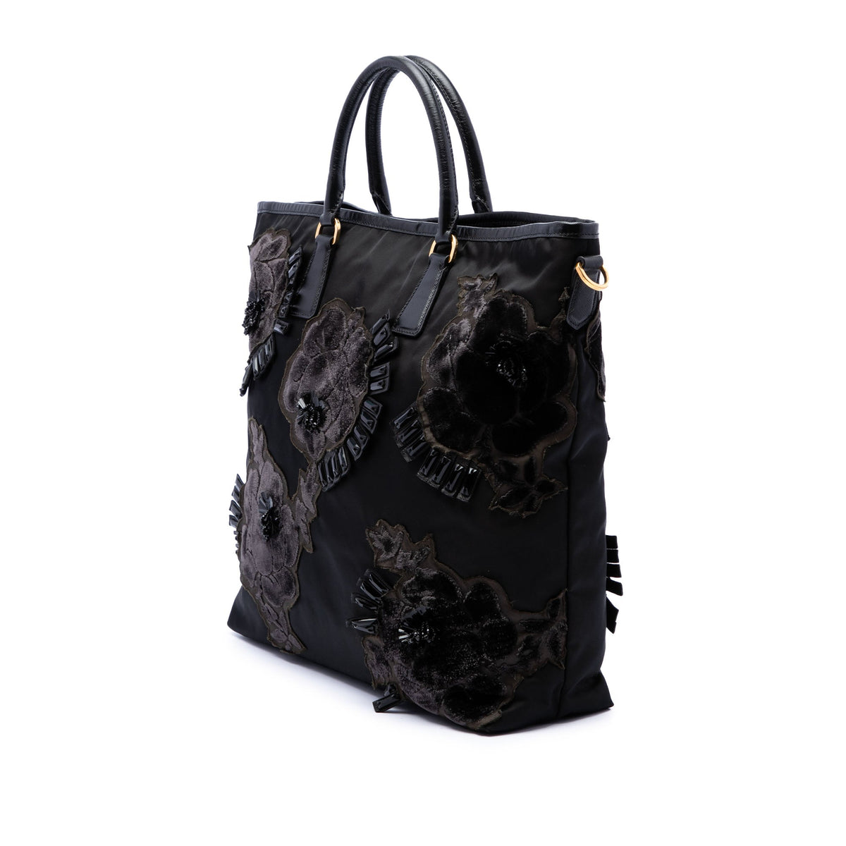 Prada Beaded Tessuto Floral Applique Tote