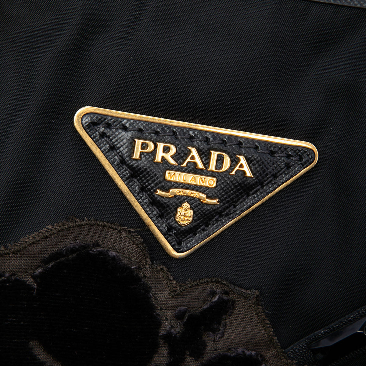 Prada Beaded Tessuto Floral Applique Tote