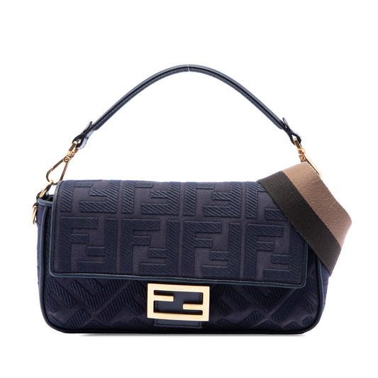 Fendi Zucca Embroidered Canvas Baguette Satchel