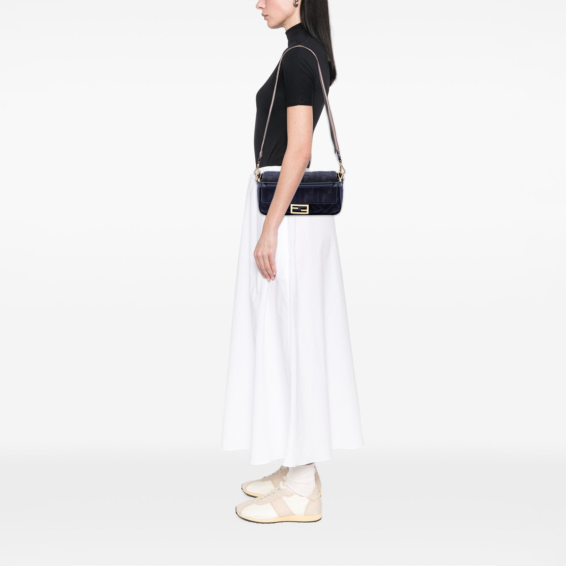 Fendi Zucca Embroidered Canvas Baguette Satchel