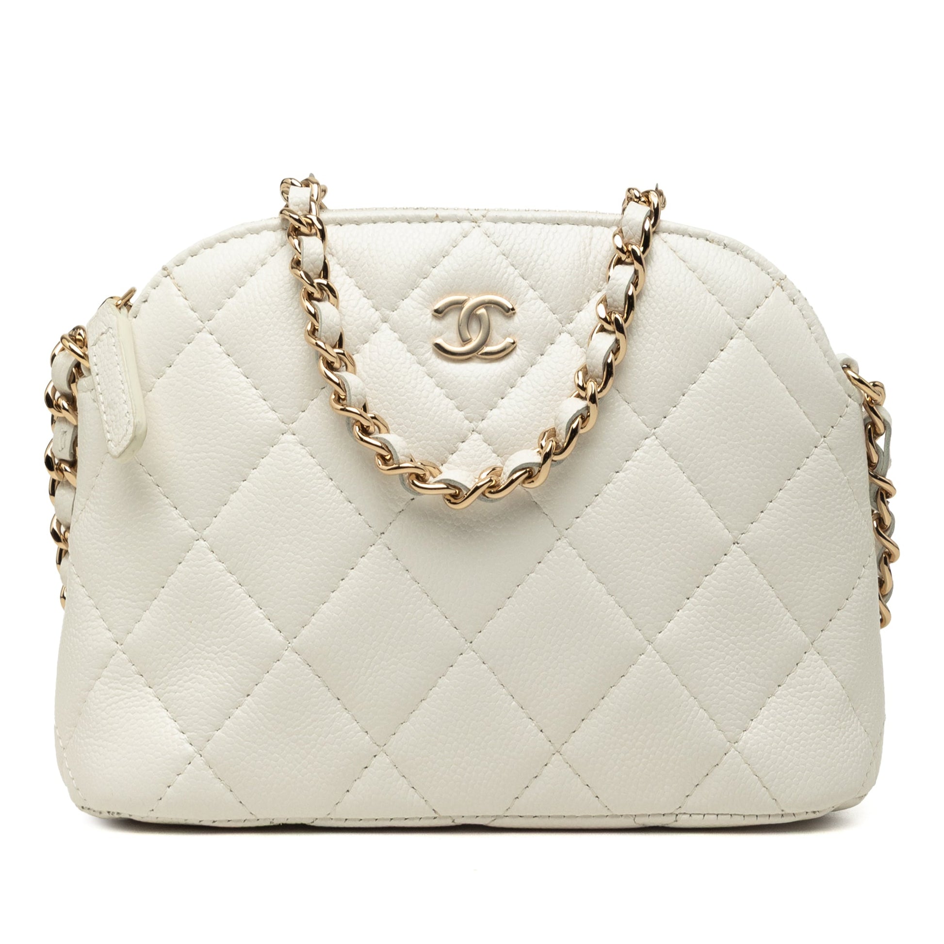 Chanel Mini CC Quilted Caviar Dome Clutch with Chain