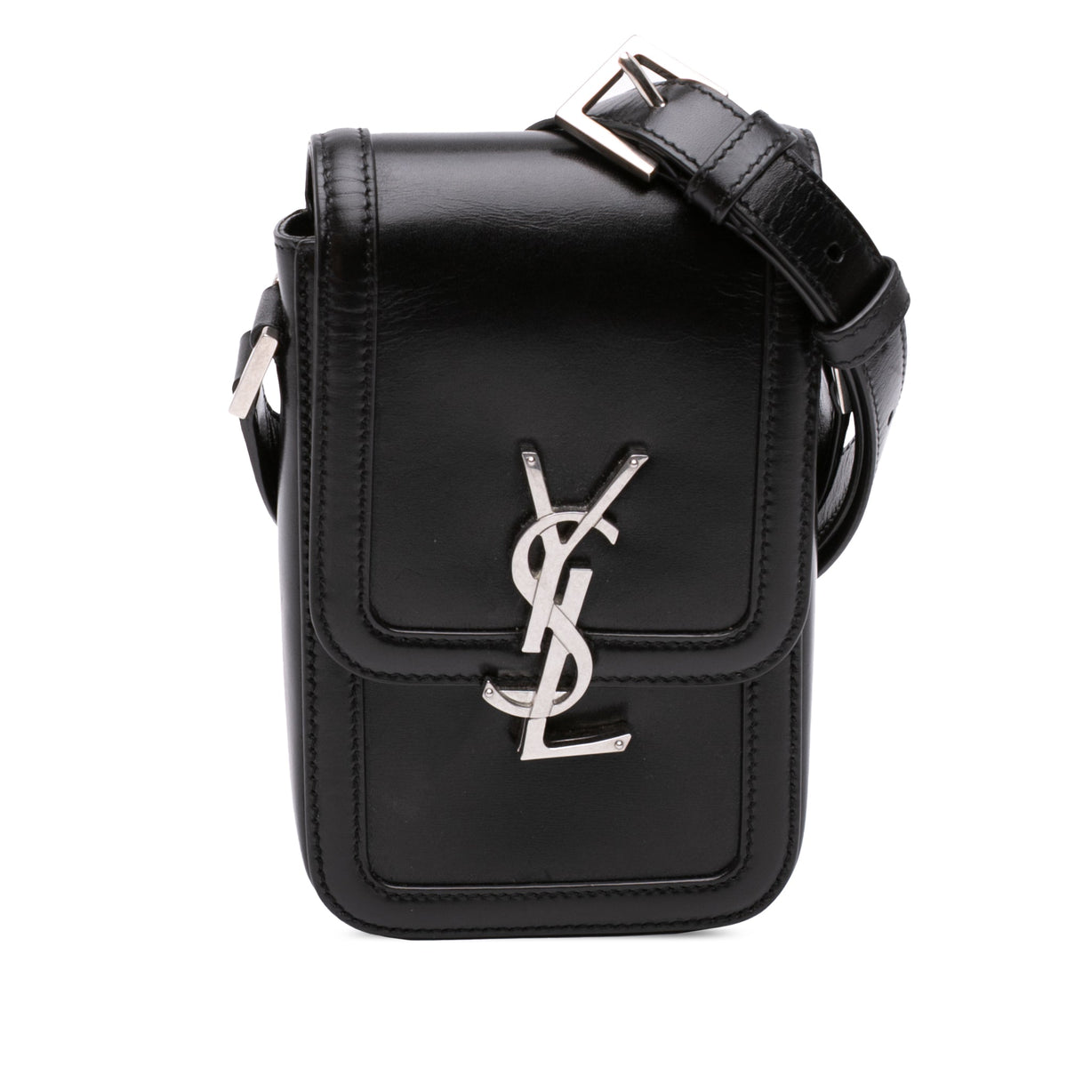 Saint Laurent Mini Calfskin Solferino Phone Case — Black