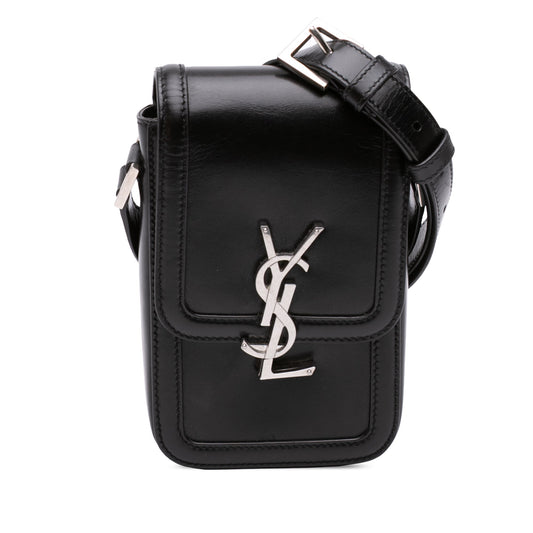 Saint Laurent Mini Calfskin Solferino Phone Case — Black