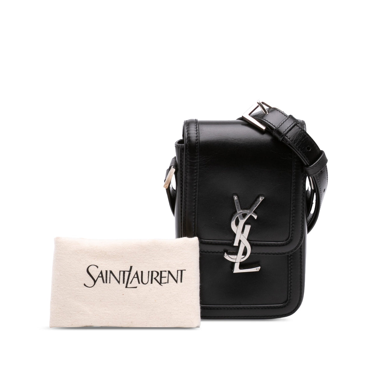 Saint Laurent Mini Calfskin Solferino Phone Case — Black
