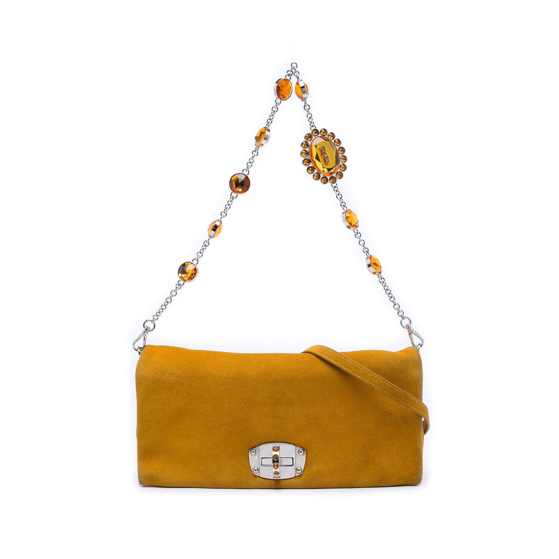 Miu Miu Suede Crystal Chain Satchel