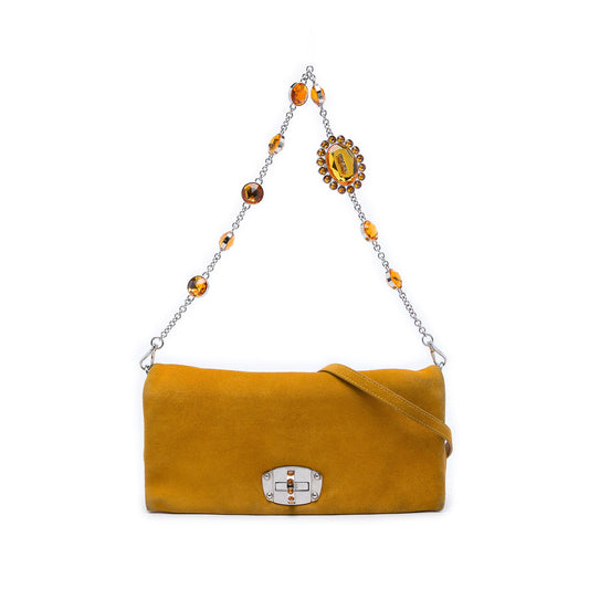 Miu Miu Suede Crystal Chain Satchel