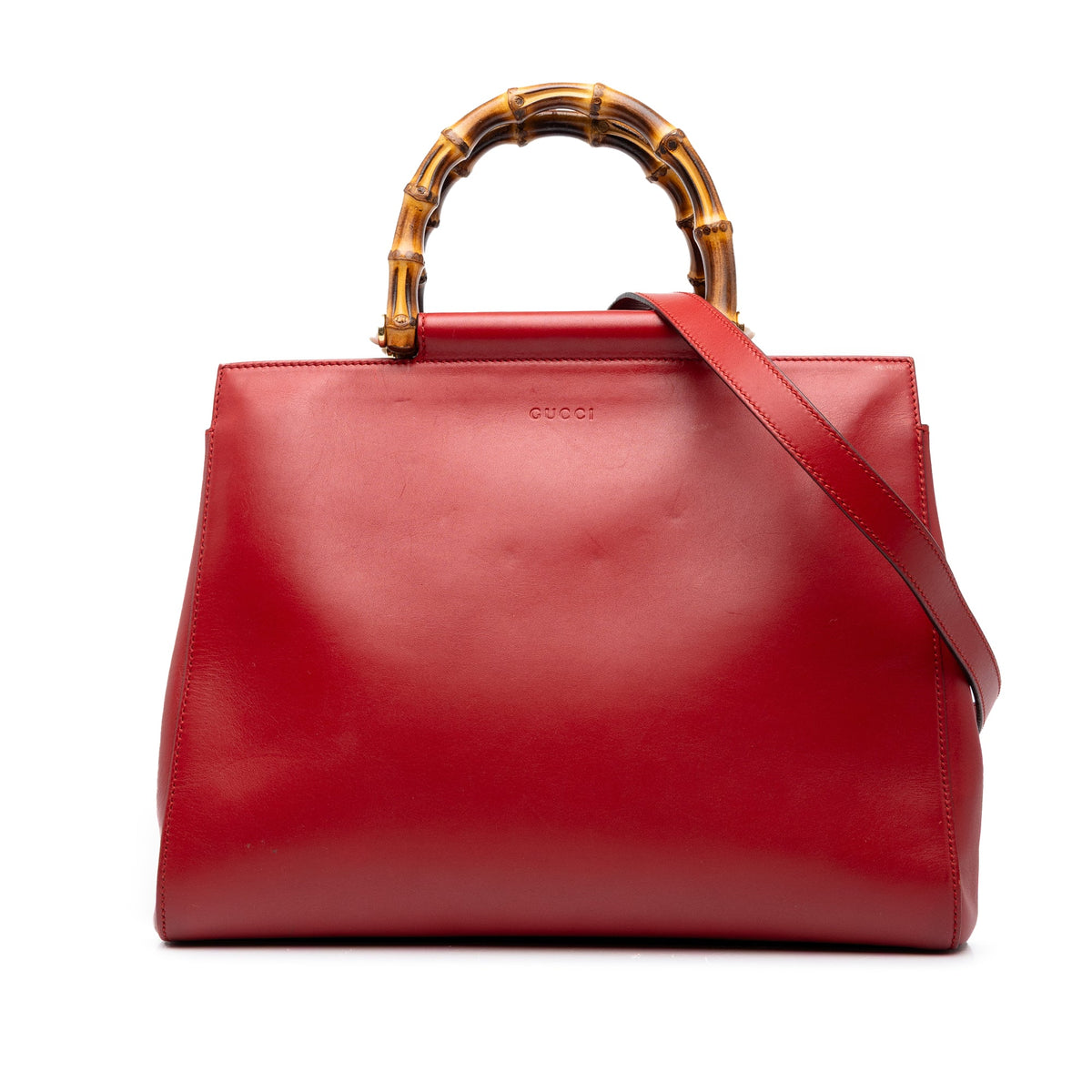 Gucci Medium Calfskin Bamboo Nymphaea Satchel — Red