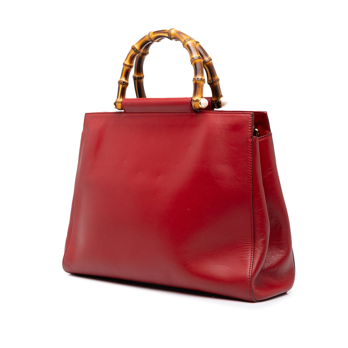 Gucci Medium Calfskin Bamboo Nymphaea Satchel — Red