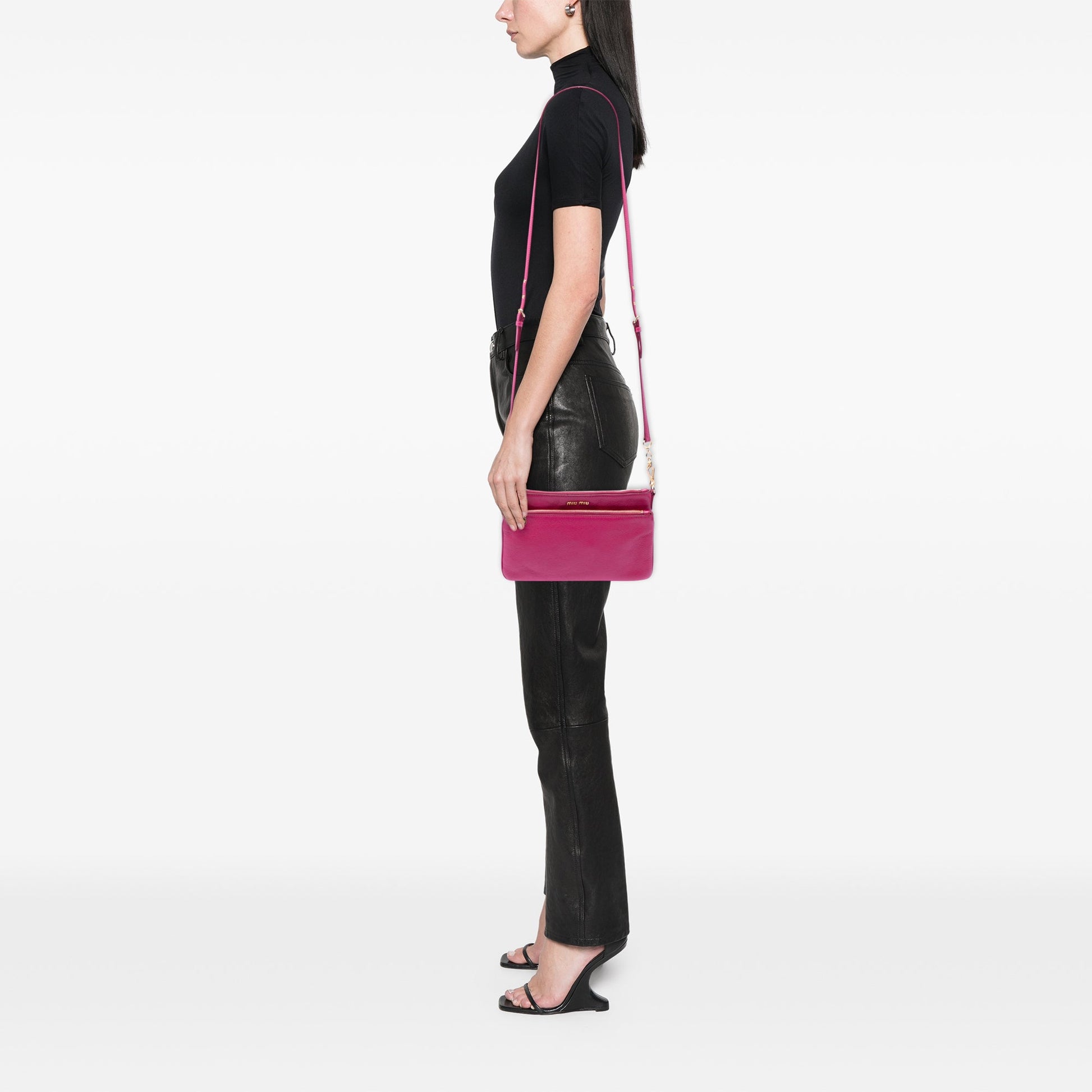 Miu Miu Goatskin Madras Double Zip Crossbody