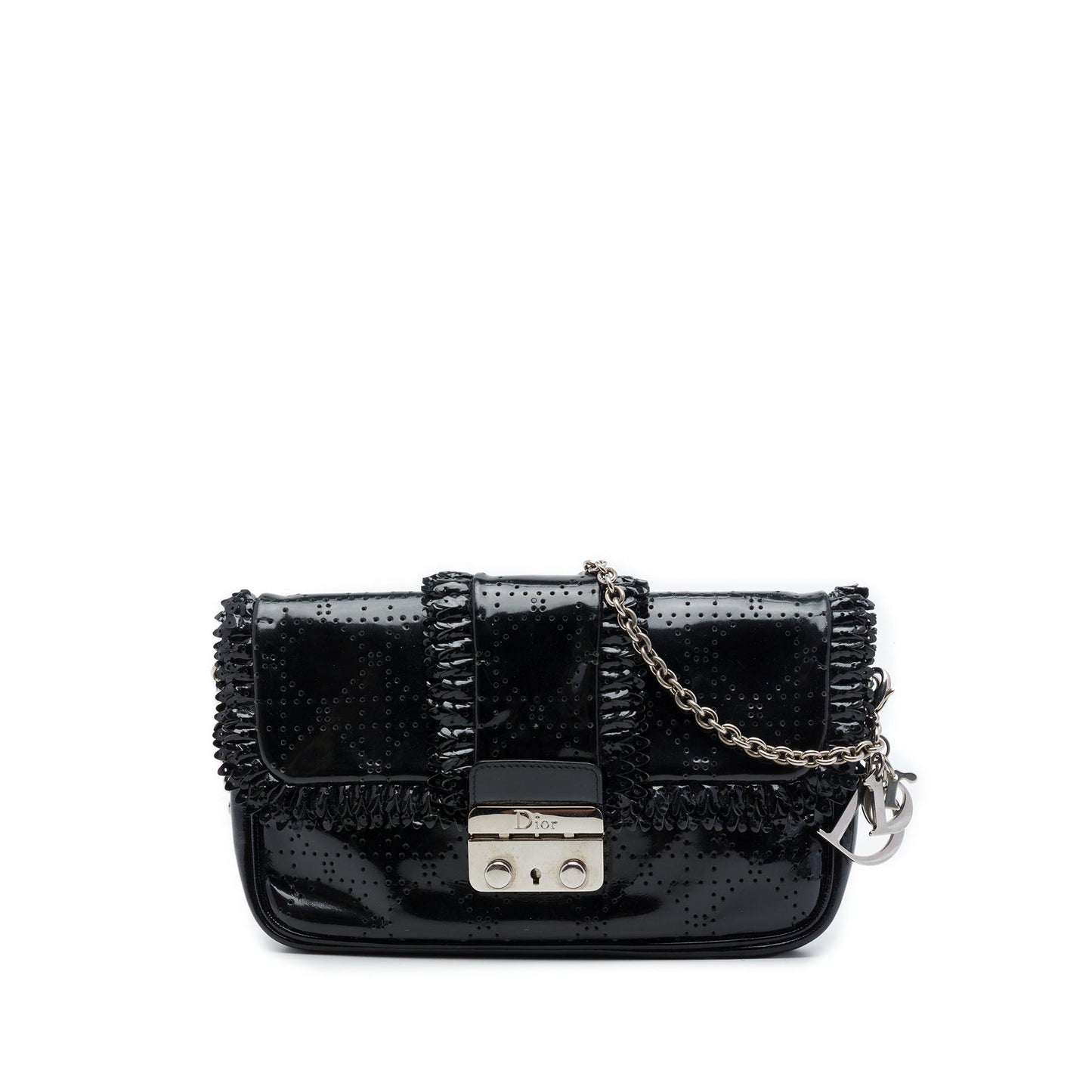 Dior Perforated Patent Cannage New Lock Ruffle Pouch Crossbody