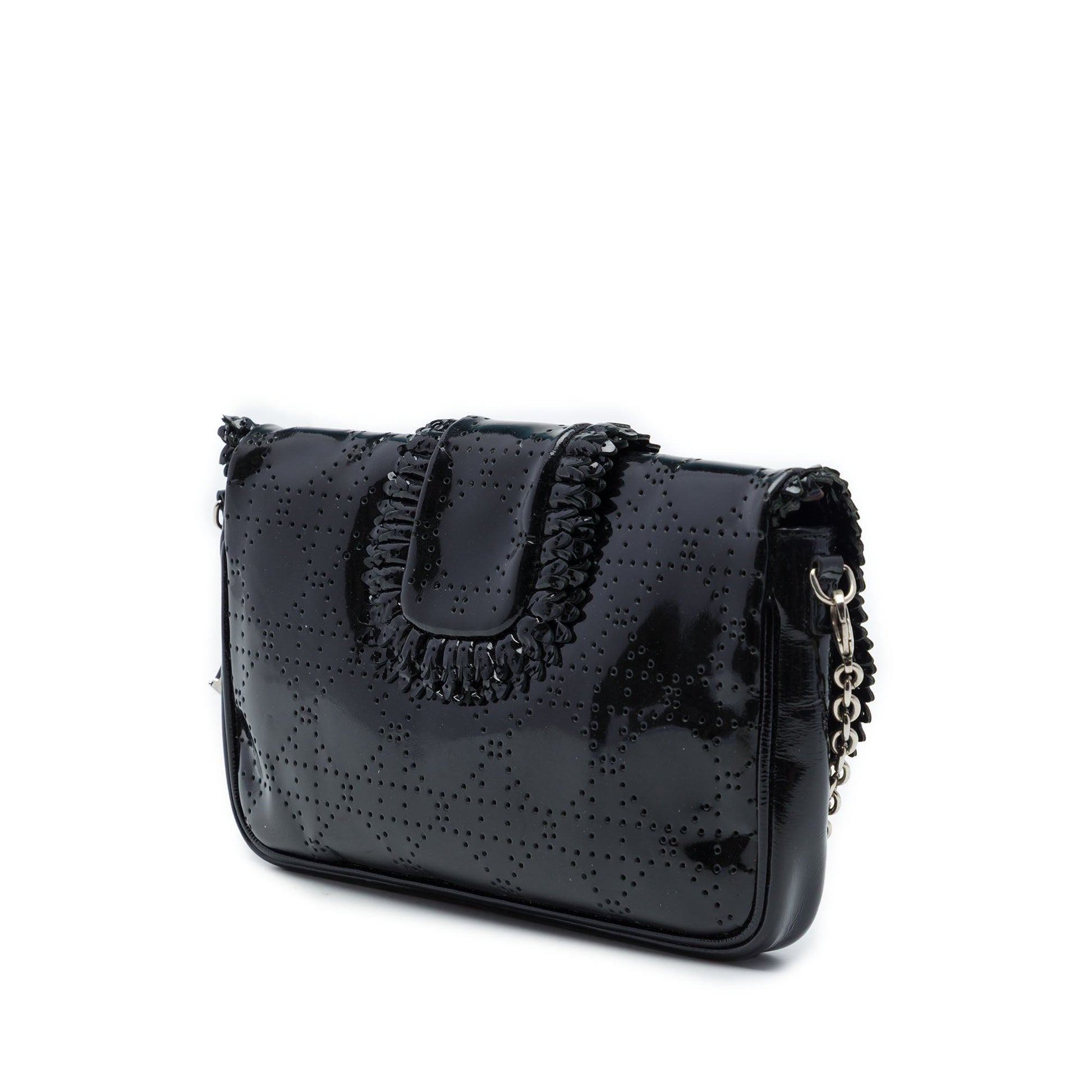 Dior Perforated Patent Cannage New Lock Ruffle Pouch Crossbody