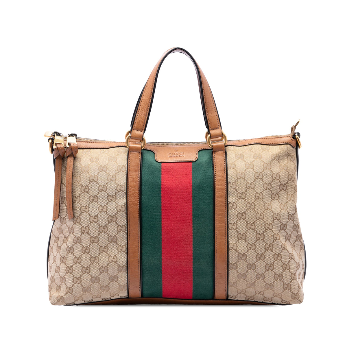 Gucci Medium GG Canvas Web Rania Top Handle Bag — Beige
