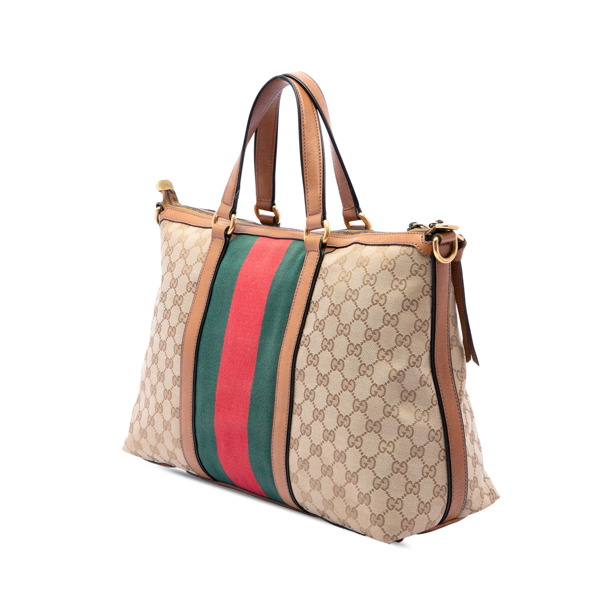 Gucci Medium GG Canvas Web Rania Top Handle Bag — Beige