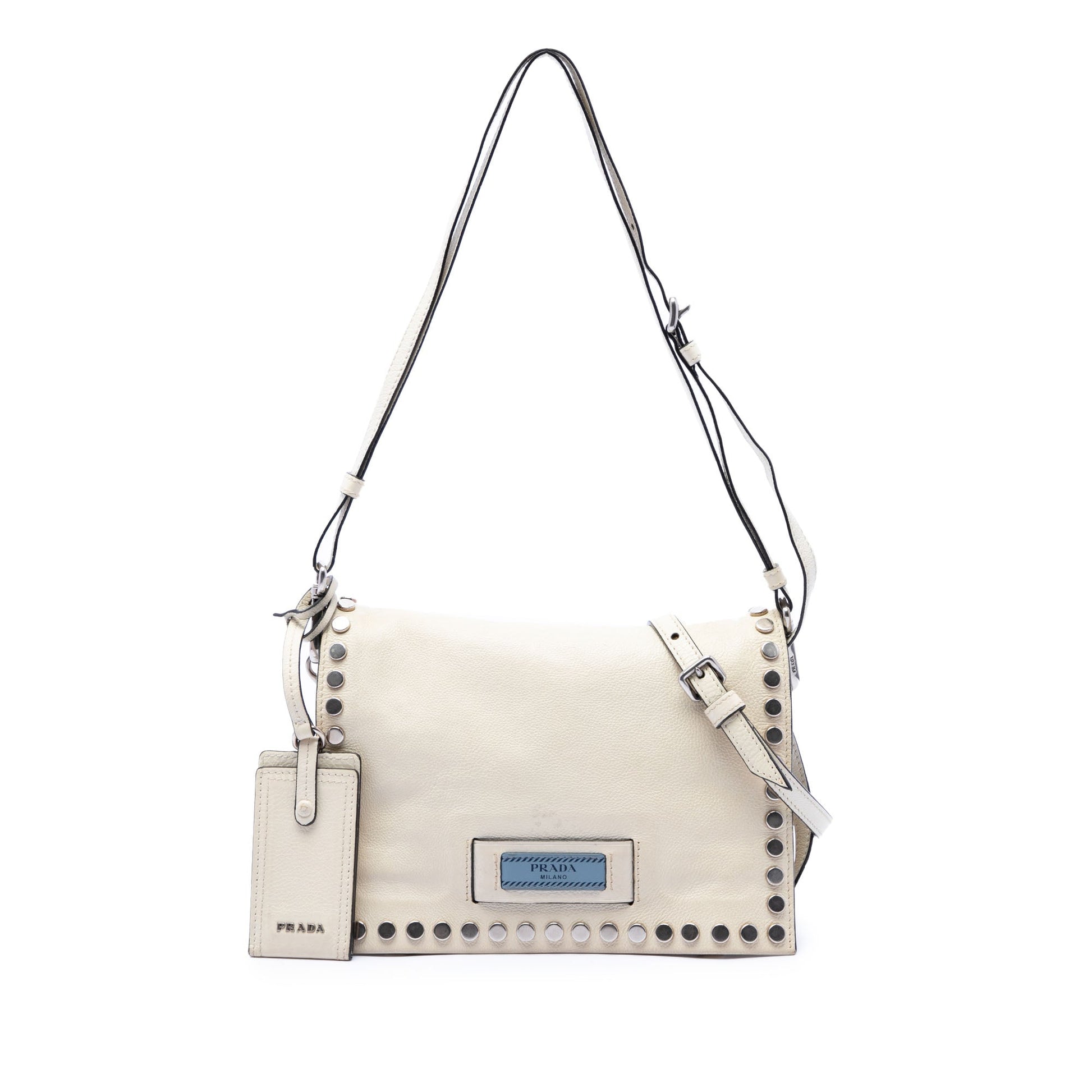 Prada Glace Calfskin Studded Etiquette Flap