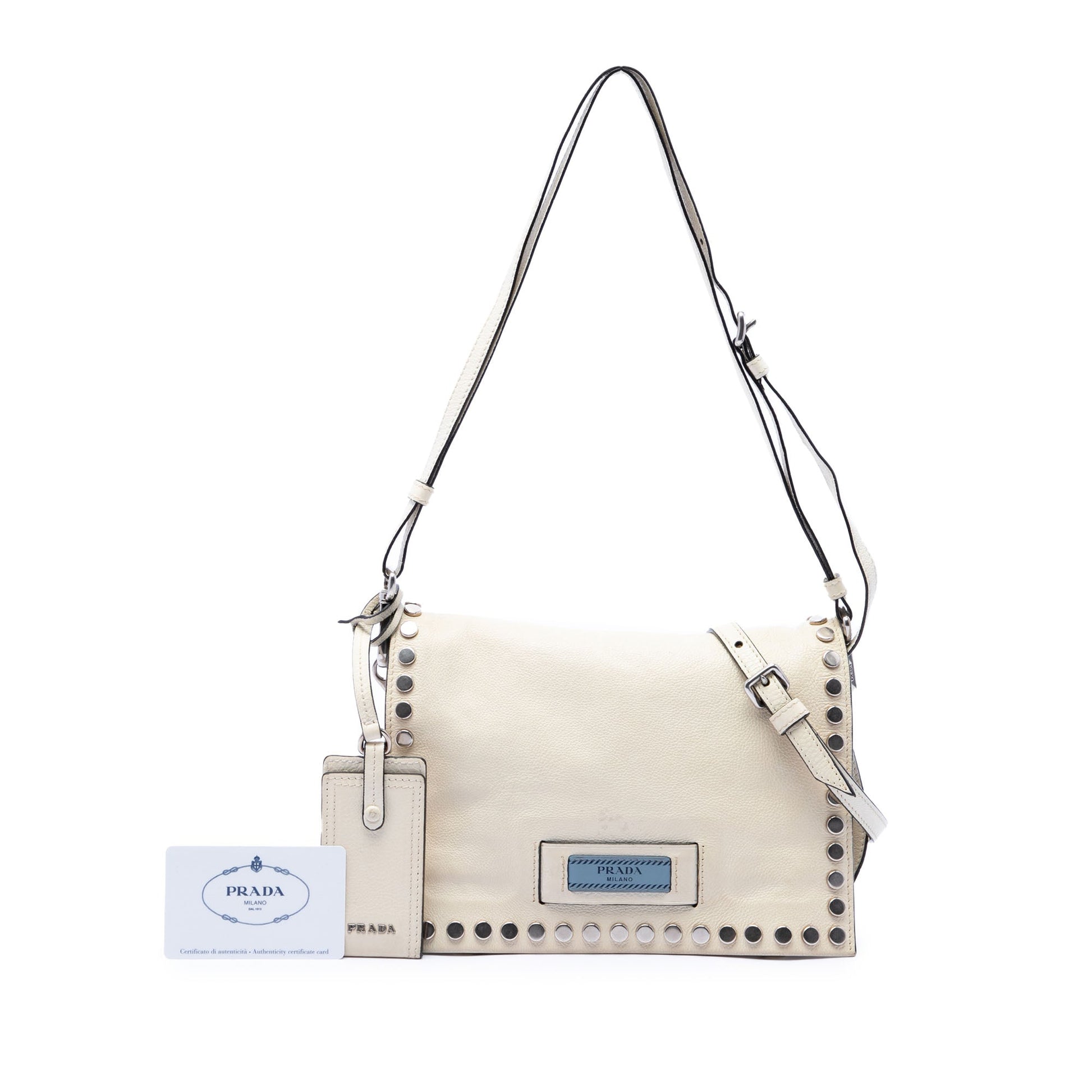 Prada Glace Calfskin Studded Etiquette Flap
