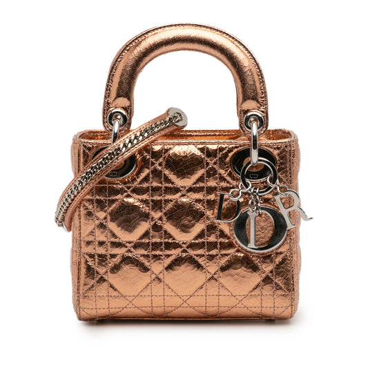 Dior Mini Metallic Crinkled Calfskin Cannage Lady Dior