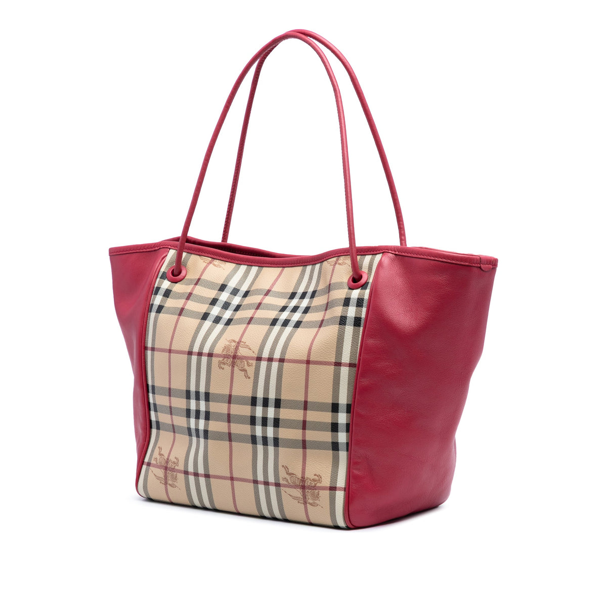 Burberry Small Haymarket Check Coated Canvas and Calfskin Canterbury Tote — Beige