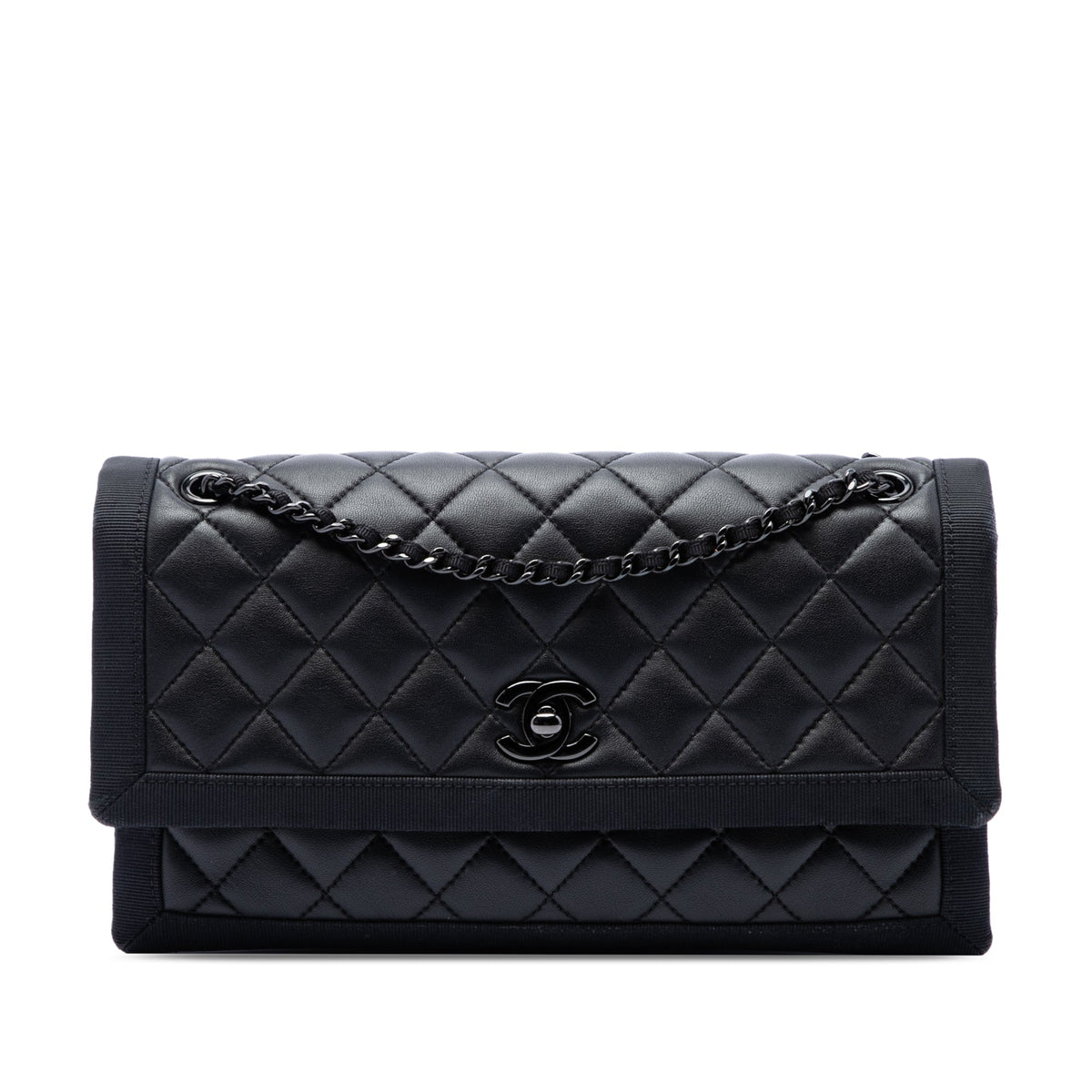 Chanel CC Quilted Lambskin and Grosgrain So Black Flap