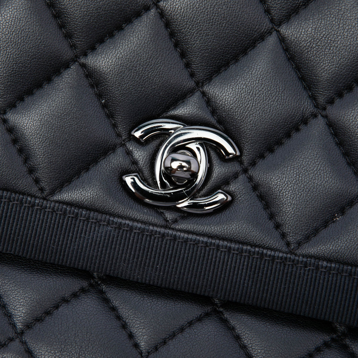 Chanel CC Quilted Lambskin and Grosgrain So Black Flap