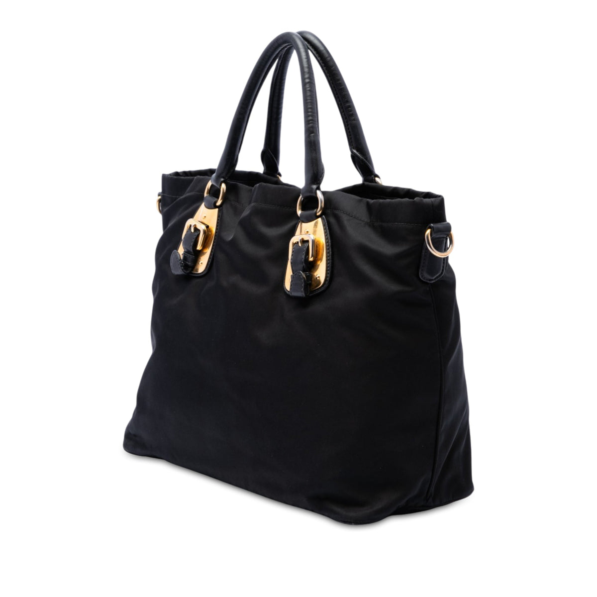 Prada Soft Calfskin Trimmed and Tessuto Open Convertible Shopping Tote — Black