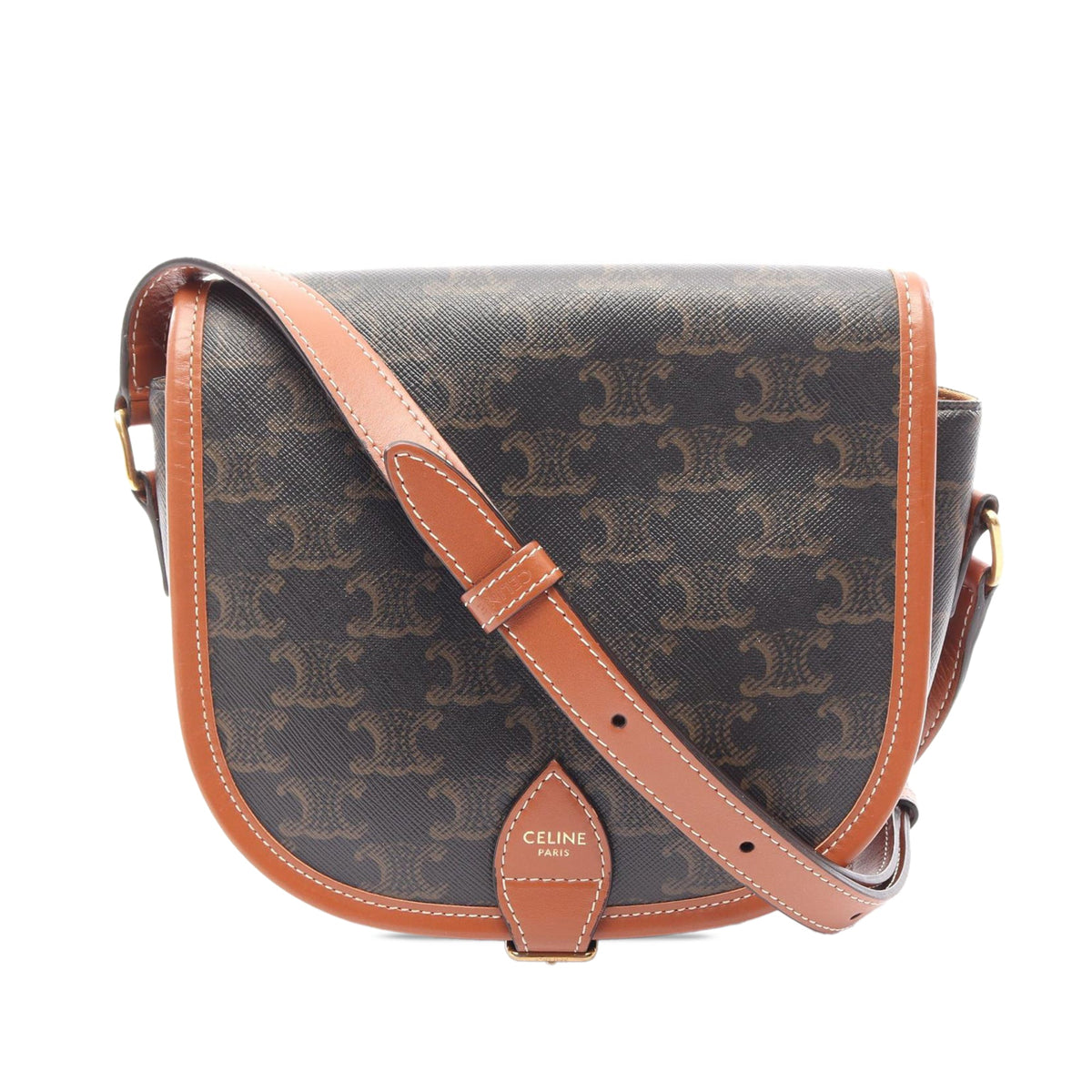 Celine Medium Triomphe Coated Canvas Folco Crossbody — Brown