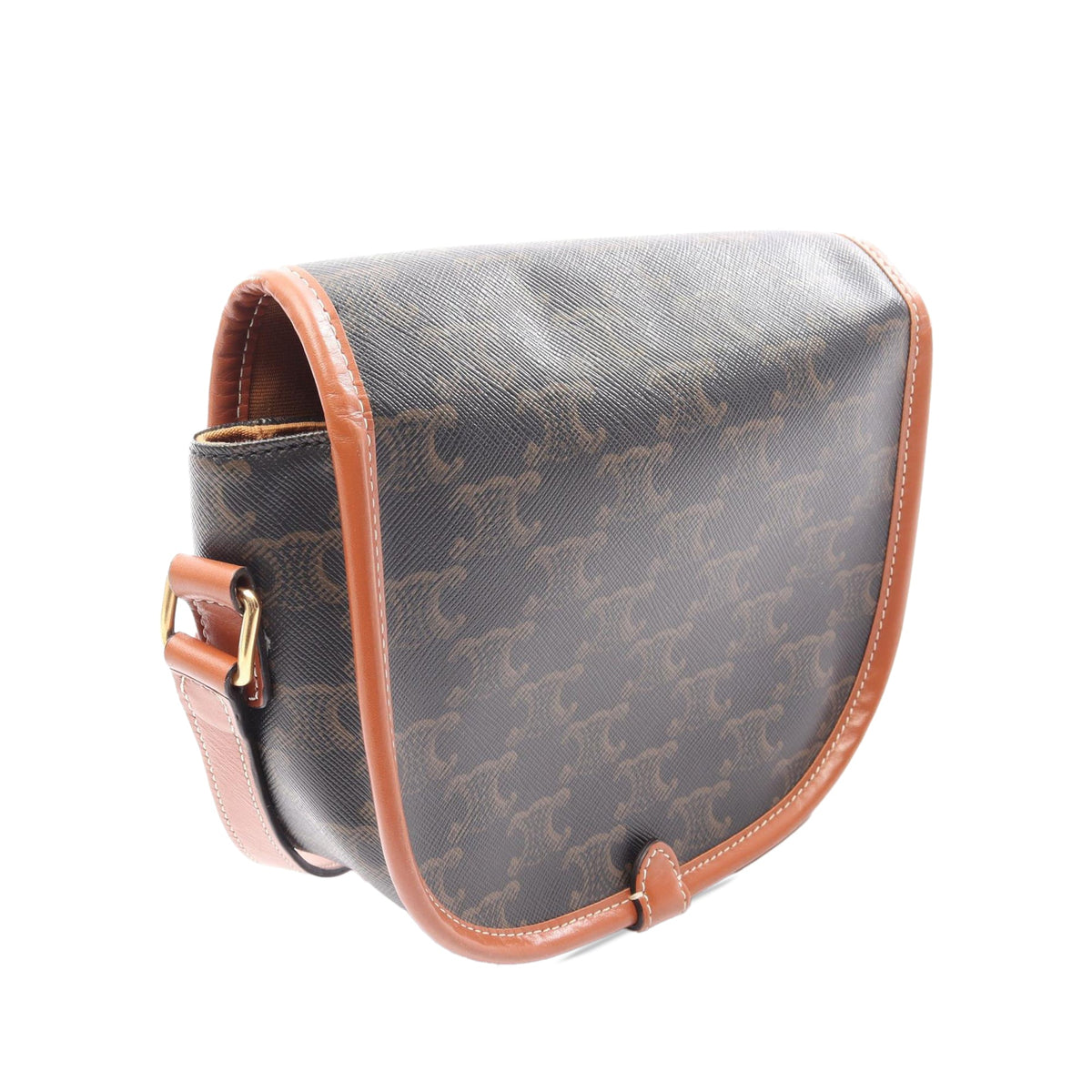 Celine Medium Triomphe Coated Canvas Folco Crossbody — Brown