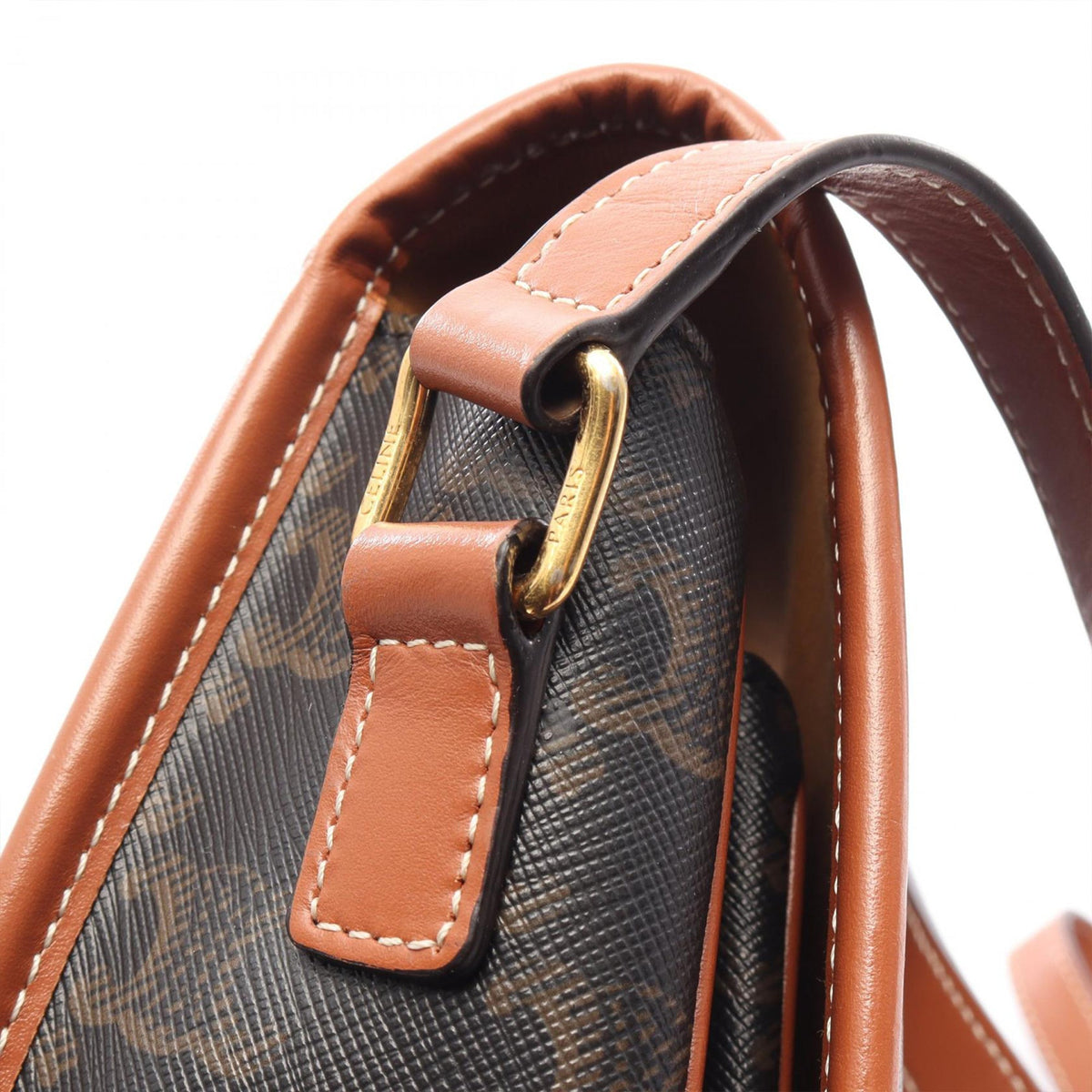 Celine Medium Triomphe Coated Canvas Folco Crossbody — Brown