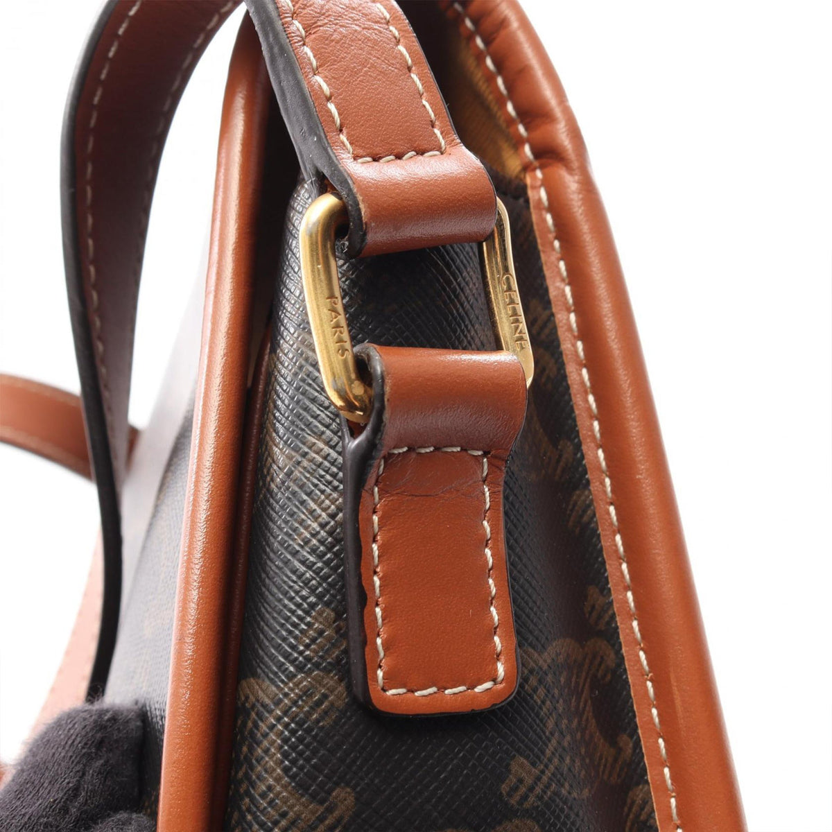 Celine Medium Triomphe Coated Canvas Folco Crossbody — Brown