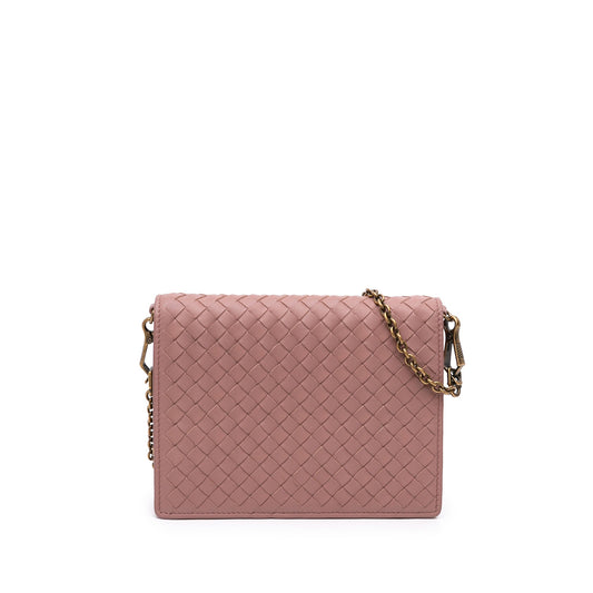Bottega Veneta Nappa Intrecciato Wallet on Chain — Brown
