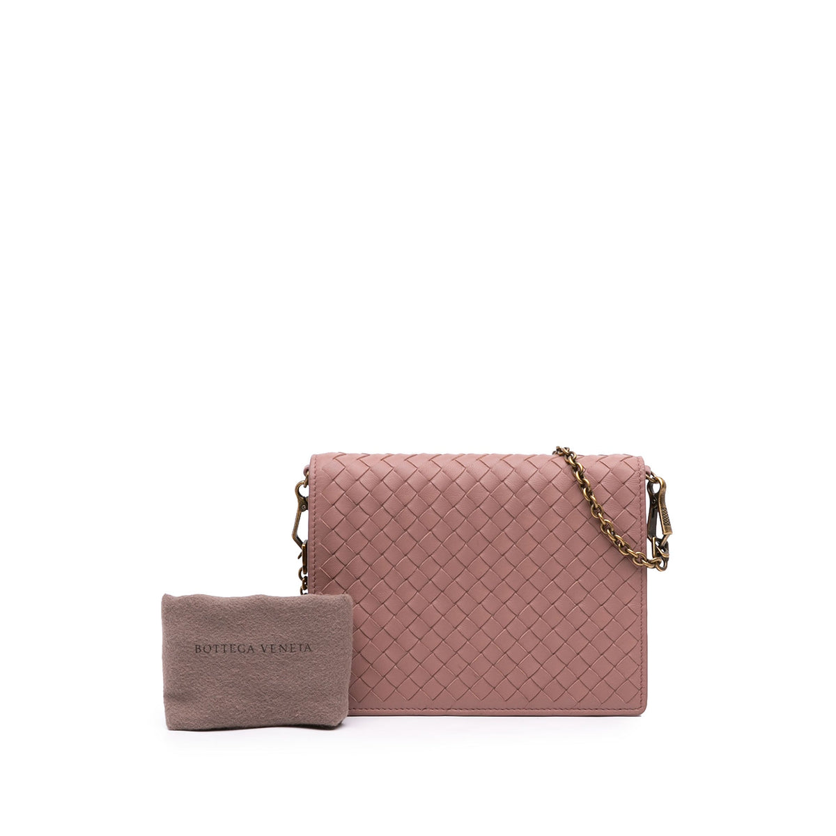 Bottega Veneta Nappa Intrecciato Wallet on Chain — Brown