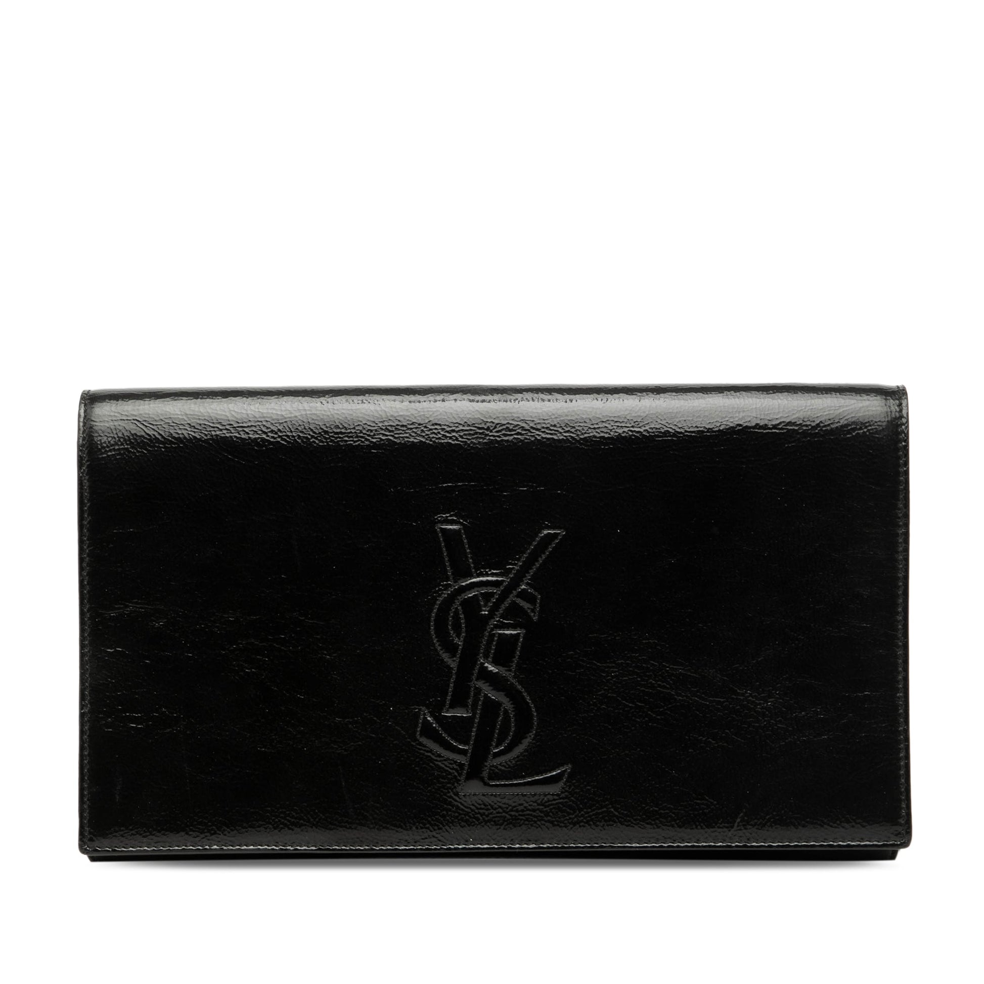 Saint Laurent Large Textured Patent Monogram Belle De Jour Clutch