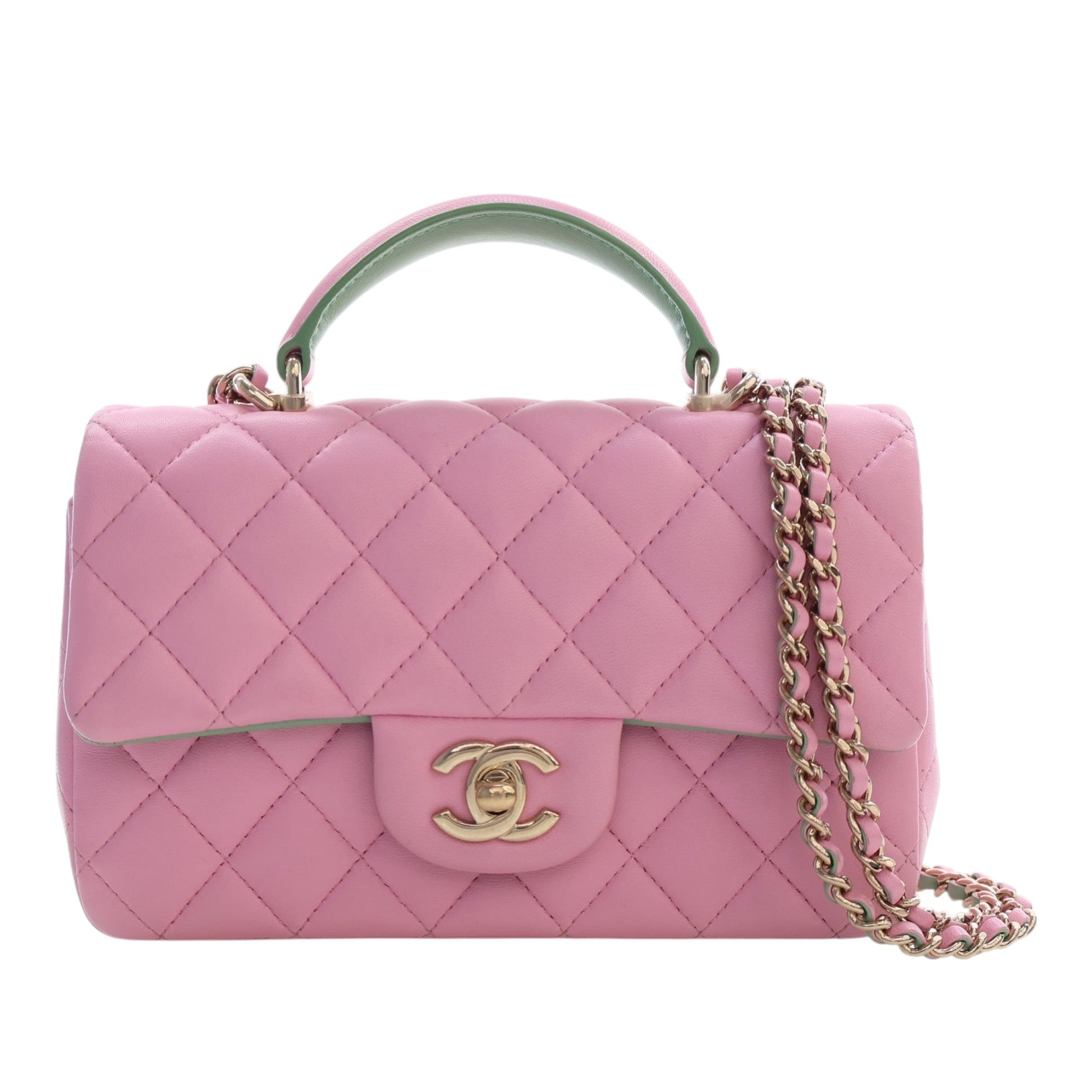 Chanel Mini Rectangular Bicolor Quilted Lambskin Top Handle Flap